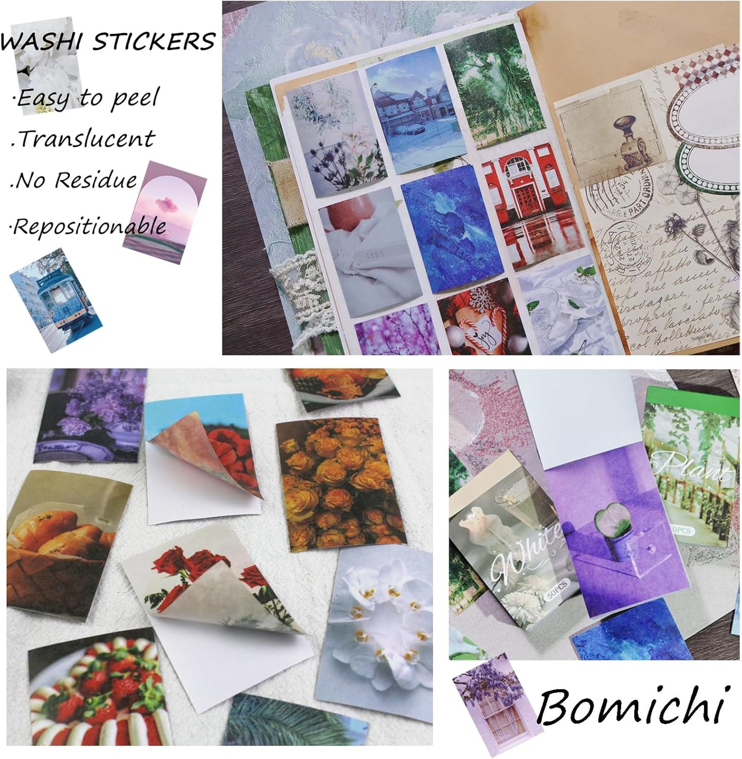 Washi Stickers, 6 Sets 300 Pcs Aesthetic Sticker Book for DIY Journaling, Journaling Supplies for Bullet Journal Art Diary Card Craft Gifts Planner Notebook.