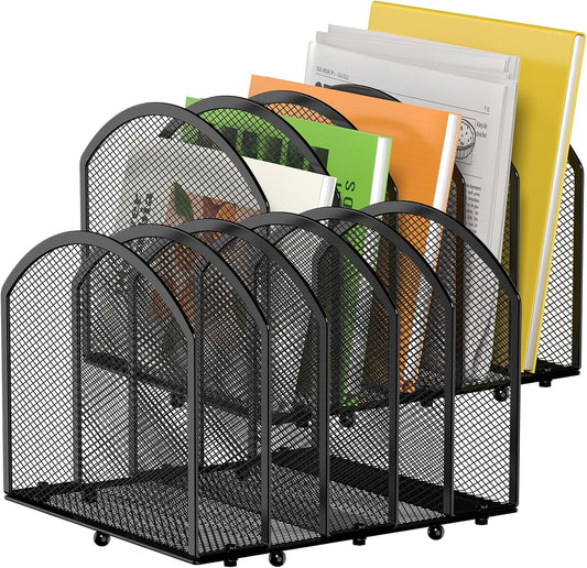 Desk File Organizer 5 Sections Desktop Organizer File Mail Sorter Office Organization File Folder Holder for Office School & Classroom (Black, 5 Section - 2Pack)