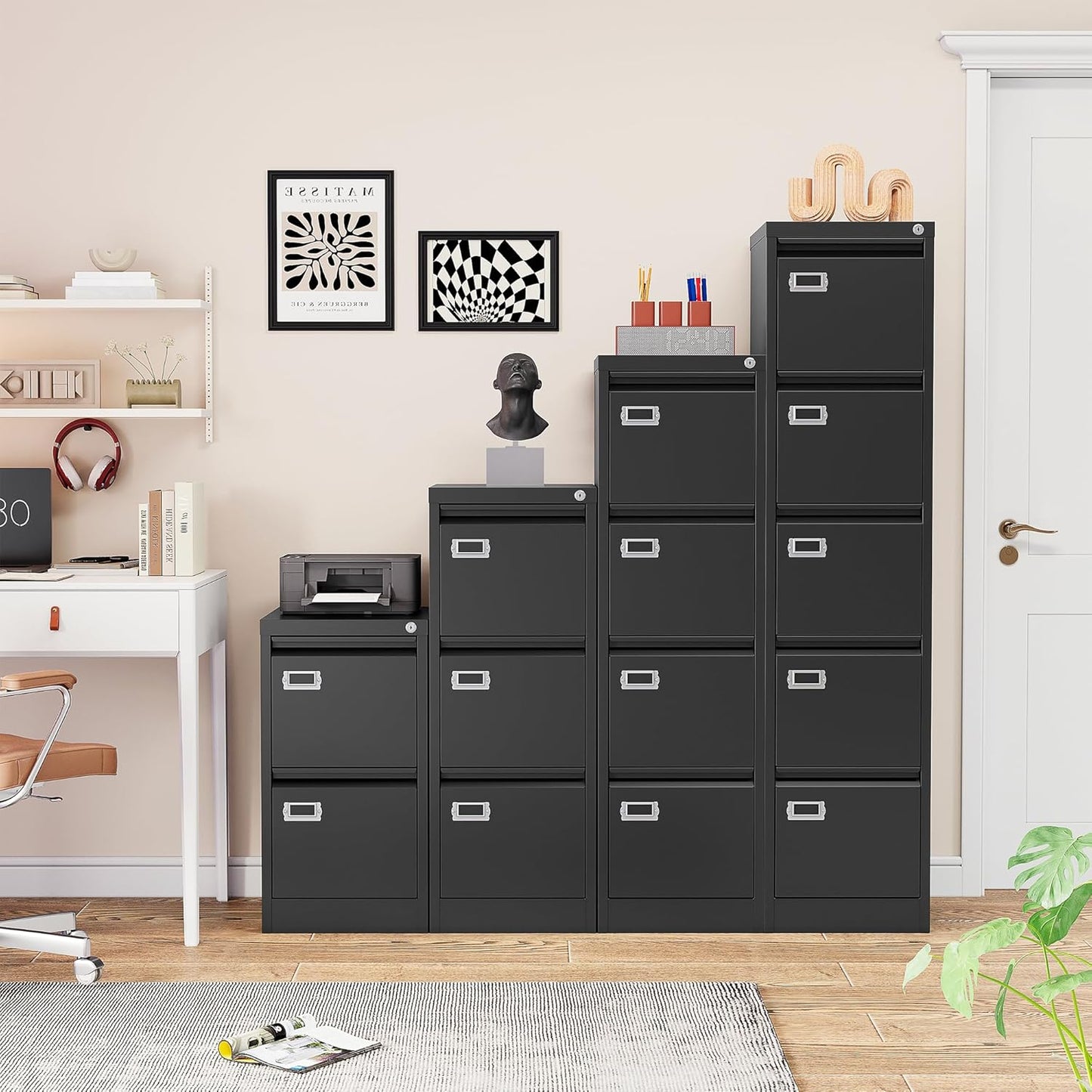 SISESOL 5 Drawer File Cabinet with Lock,15" Narrow Vertical File Cabinet Five drawer,Tall Office Filing Cabinets,Black Metal Filing Cabinets for Home Office,Fit A4,Legal,Letter Size,-Assembly Required