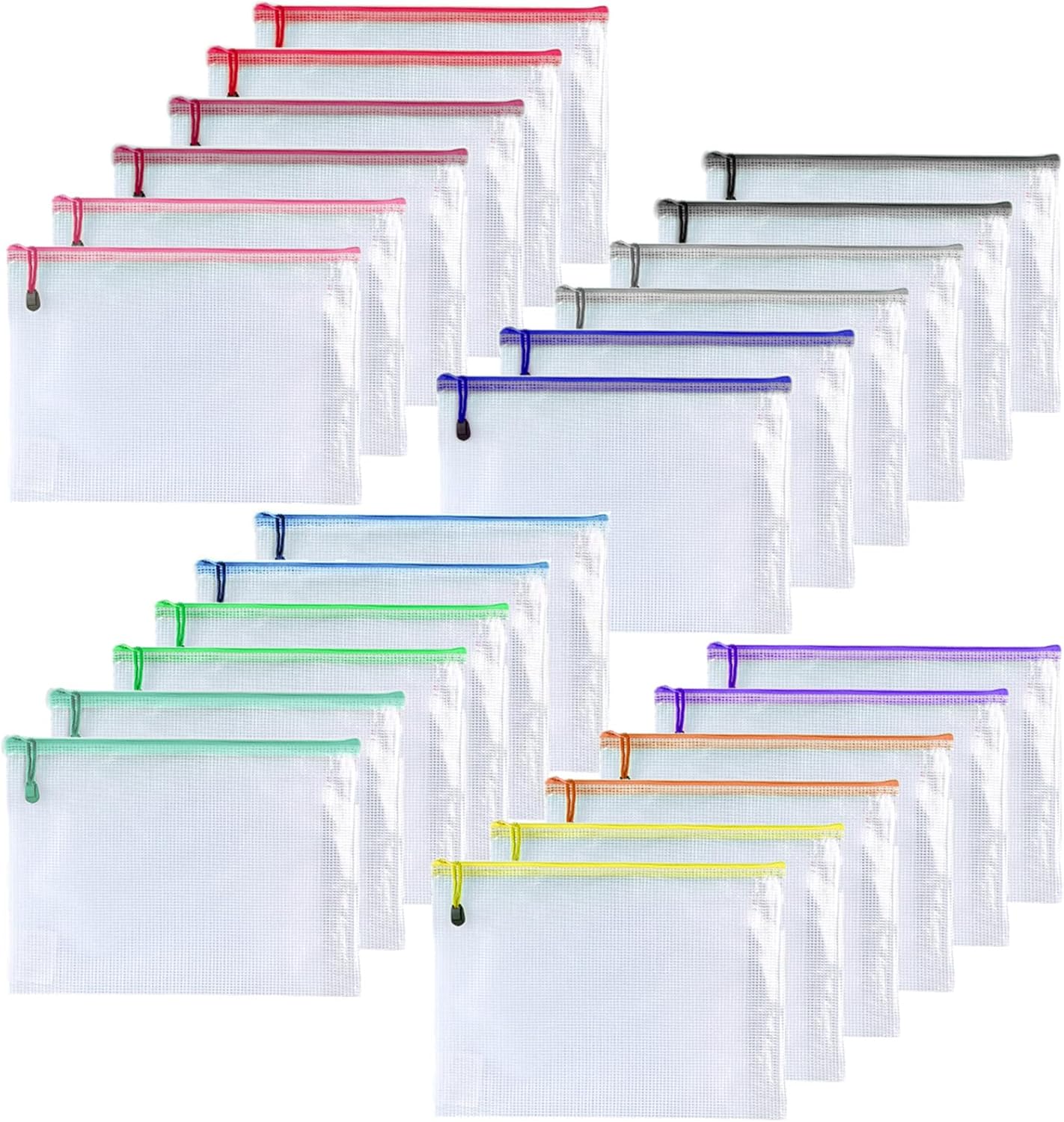 Mesh Zipper Pouch Bags, Zipper Bags for Organizing Storage, Waterproof Zipper Pouches, Letter Size, File Bags for School, Toys, Puzzle, Board Games and Office Supplies (Color, 9"x 12")