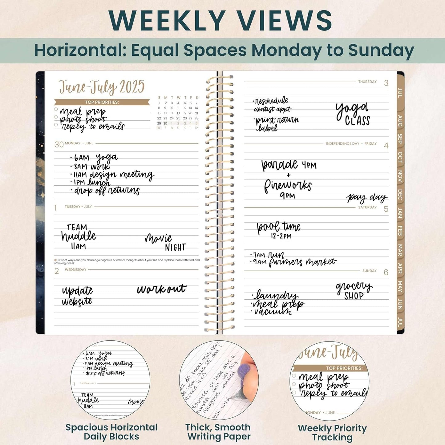 bloom daily planners 2025-2026 Academic Year Daily Planner (July 2025 - July 2026) - A5 Weekly & Monthly Calendar Agenda Organizer Book with Stickers - 5.5" x 8.25" - Midnight Sky