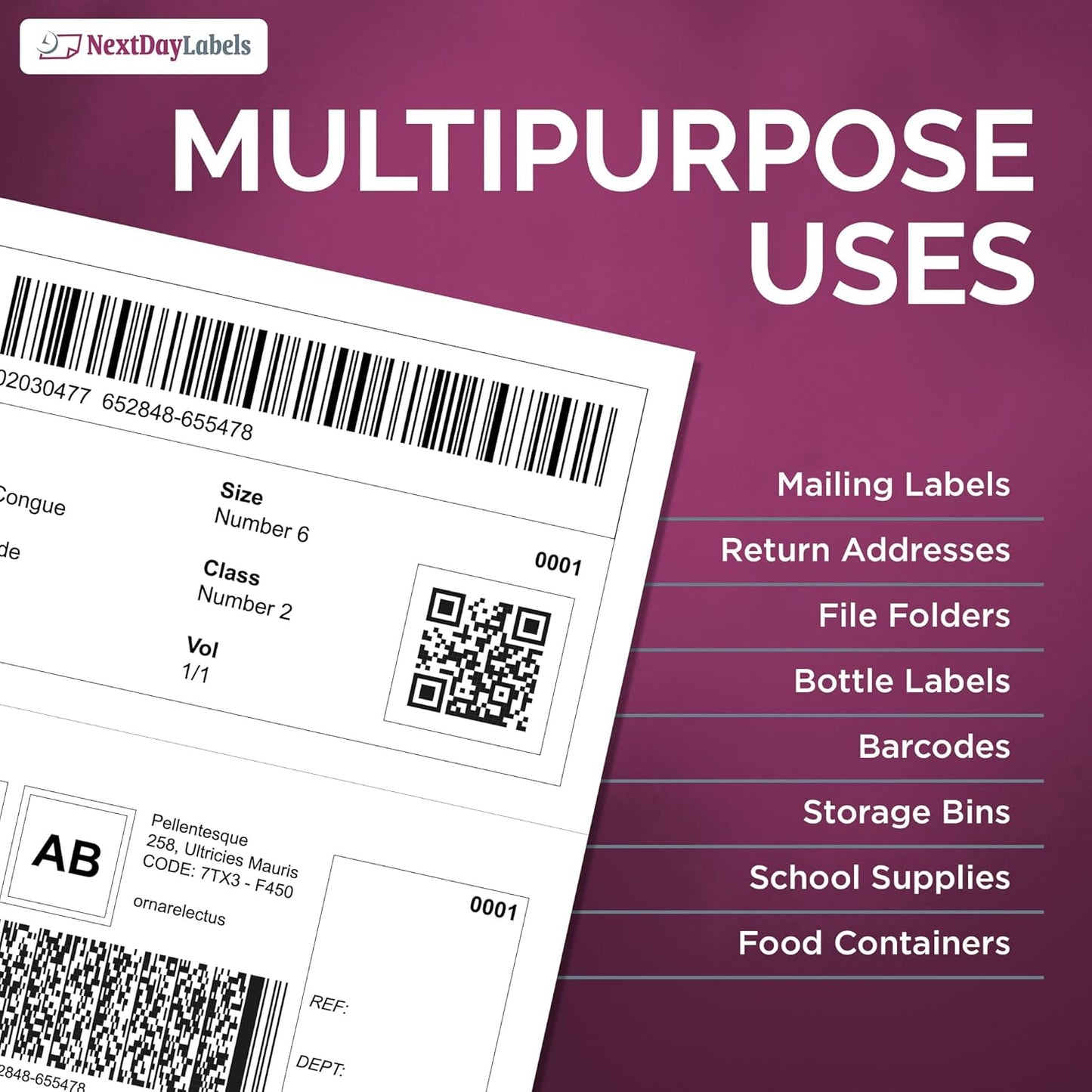 NextDayLabels – 8-1/2" x 5-1/2" Rectangular Sticker Labels for Printer - White Laser/Inkjet Printer Labels Return Address Labels Shipping Label Stickers (500 Sheets, 2 Per Sheet, 1000 Labels)