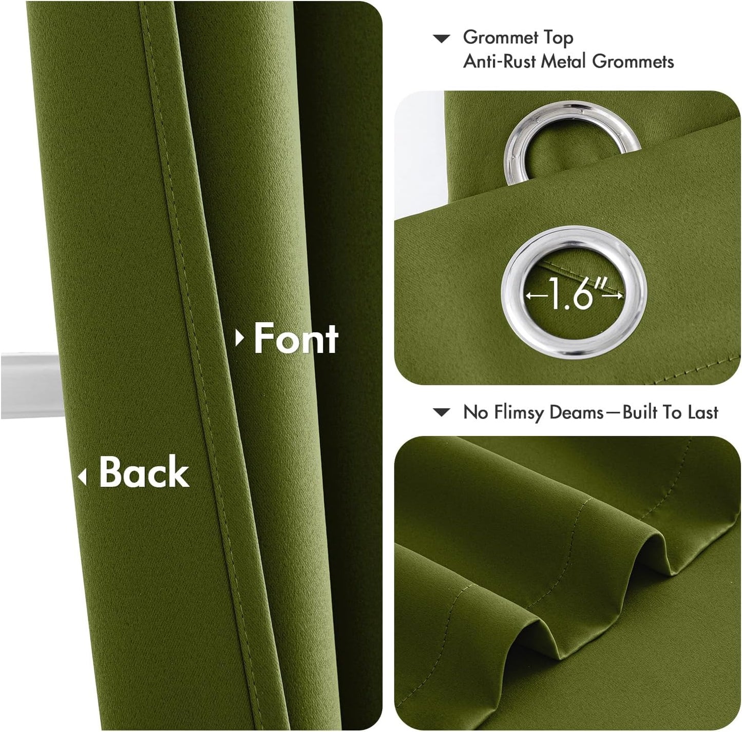 MIULEE Light Olive Green Blackout Curtains for Bedroom Living Room 90 Inches Long 2 panels, Thermal Insulated Room Darkening Drapes Grommet Top Noise Reducing Light Blocking Window Curtains 40x90 Inch