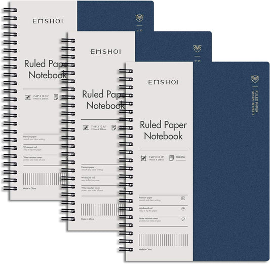 EMSHOI Lined Journal Spiral Notebook 7.48" x 10.15" - 3 Pack 480 Pages 100gsm Thick Paper, B5 Large Notebooks College Ruled, Plastic Hardcover Journals for Writing Women Men Work School Supplies