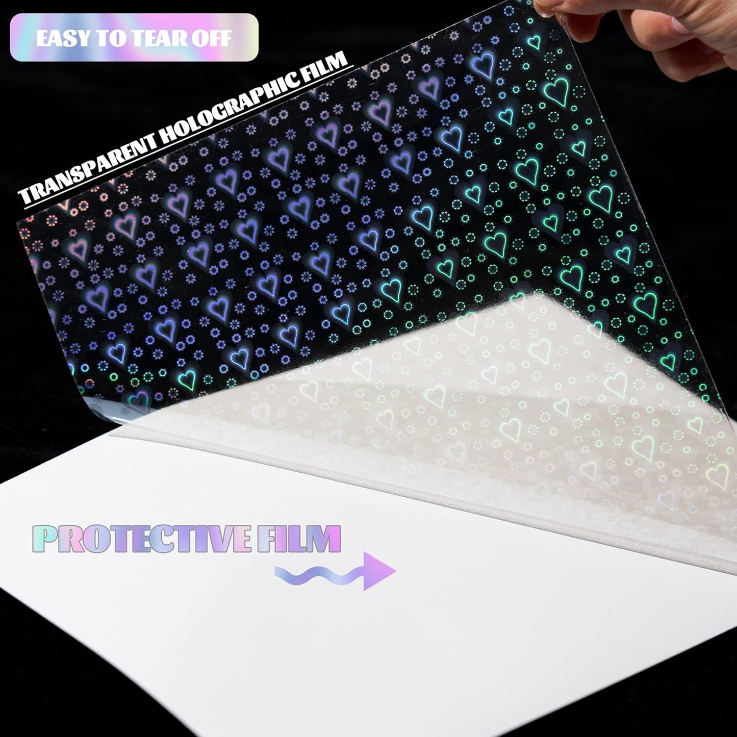 Bylion 2 Types Transparent Holographic Overlay Lamination Vinyl A4 Size Self-Adhesive Laminate Waterproof Vinyl Sticker Paper, 10 Sheets 8.25 x 11.7 Inches