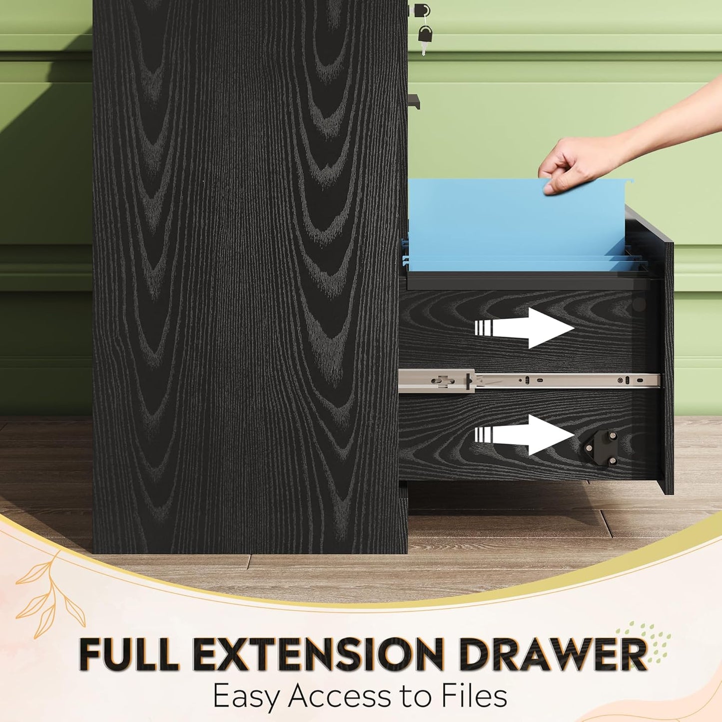 DEVAISE 2-Drawer Wood Lateral File Cabinet with Lock for Office Home, Black