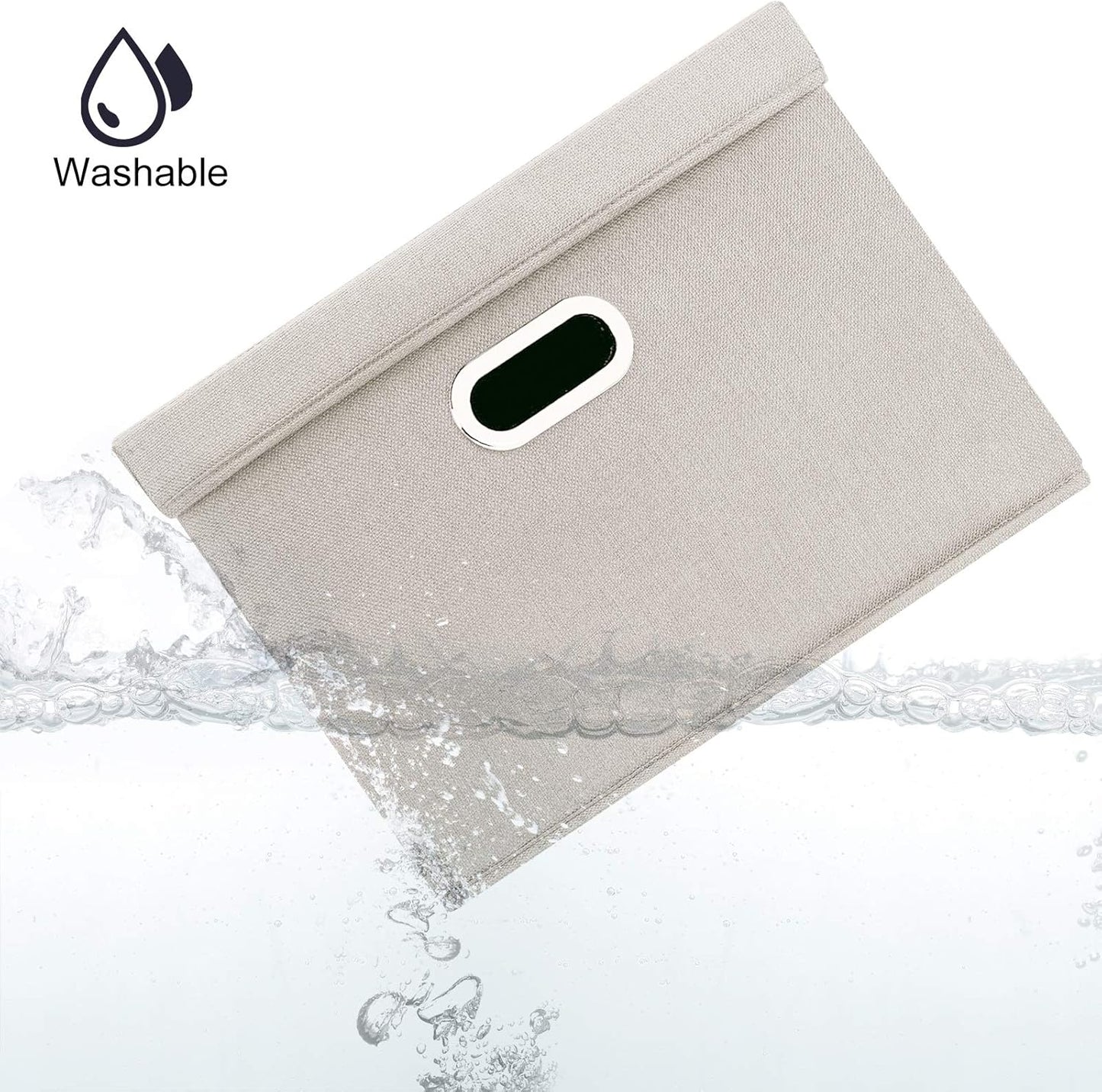 TYEERS Large Storage Bins with Lids, Collapsible, Washable, Fabric Storage Boxes for Organizing, 17.3x11.8x11.4 inches, 5 Pack, Beige