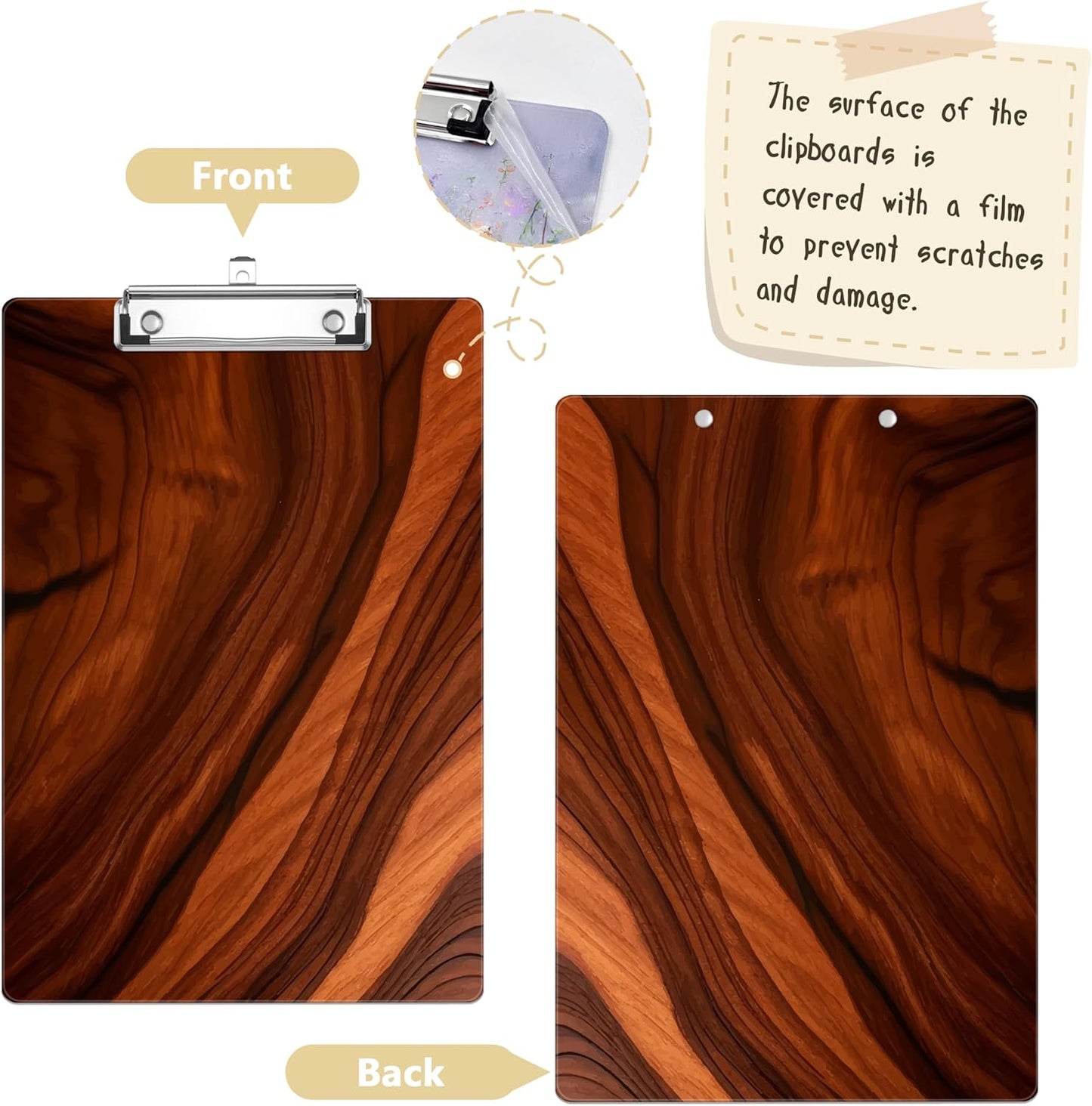 Wood Print Plastic Clipboards,Decorative Plastic Acrylic Clipboard for Teacher Social Worker Students Office Supplies 8 * 12