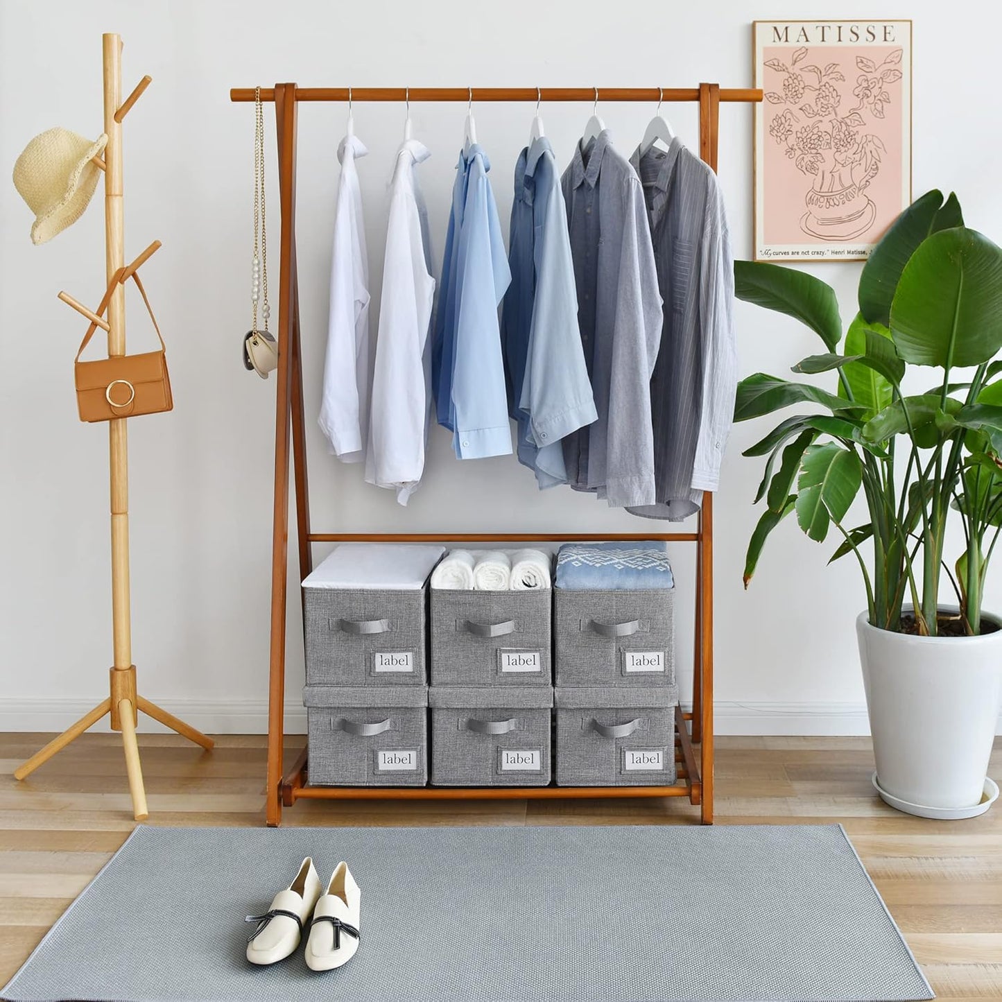 GRANNY SAYS Fabric Bins with Lids, Storage Baskets for Closet Organization, Decorative Storage Containers with Label Holder, Shelf Bins for Organizing Clothes, Dark Gray, 3-Pack