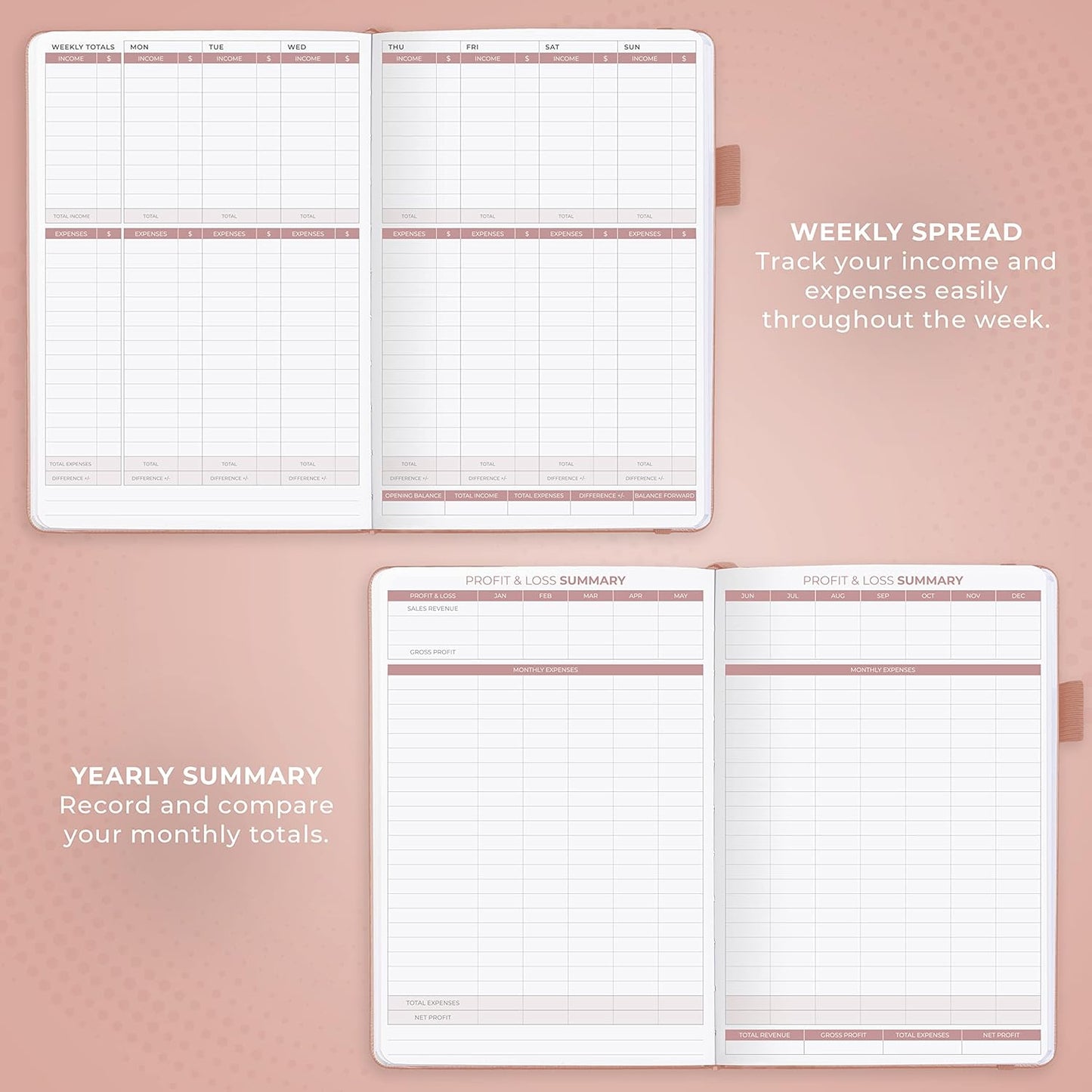 Clever Fox Income & Expense Tracker – Accounting & Bookkeeping Ledger Book for Small Business – 1-Year Record Notebook, A5 (Rose Gold)