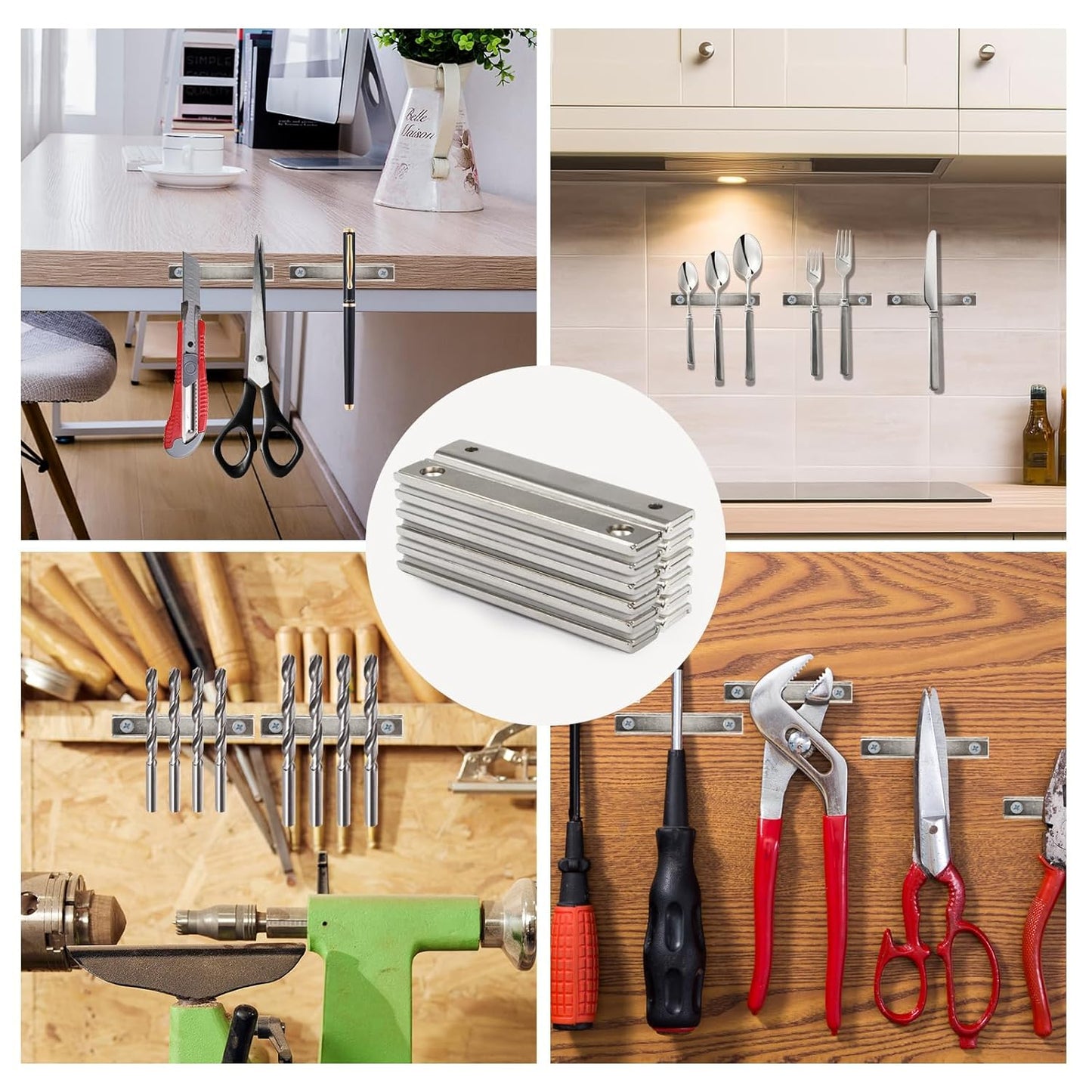 Strong Neodymium Thin Steel Bar Magnets, 3 Inch Heavy Duty Industrial Rare Earth Bar Magnets with Screw for Holding Handle Tools(12P, Sliver)