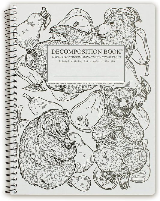 Decomposition Pear Bears College Ruled Spiral Notebooks – 9.75 x 7.5 Journal with 160 Lined Pages – Notebooks for School Supplies, Home & Office – 100% Recycled Paper – Made in USA