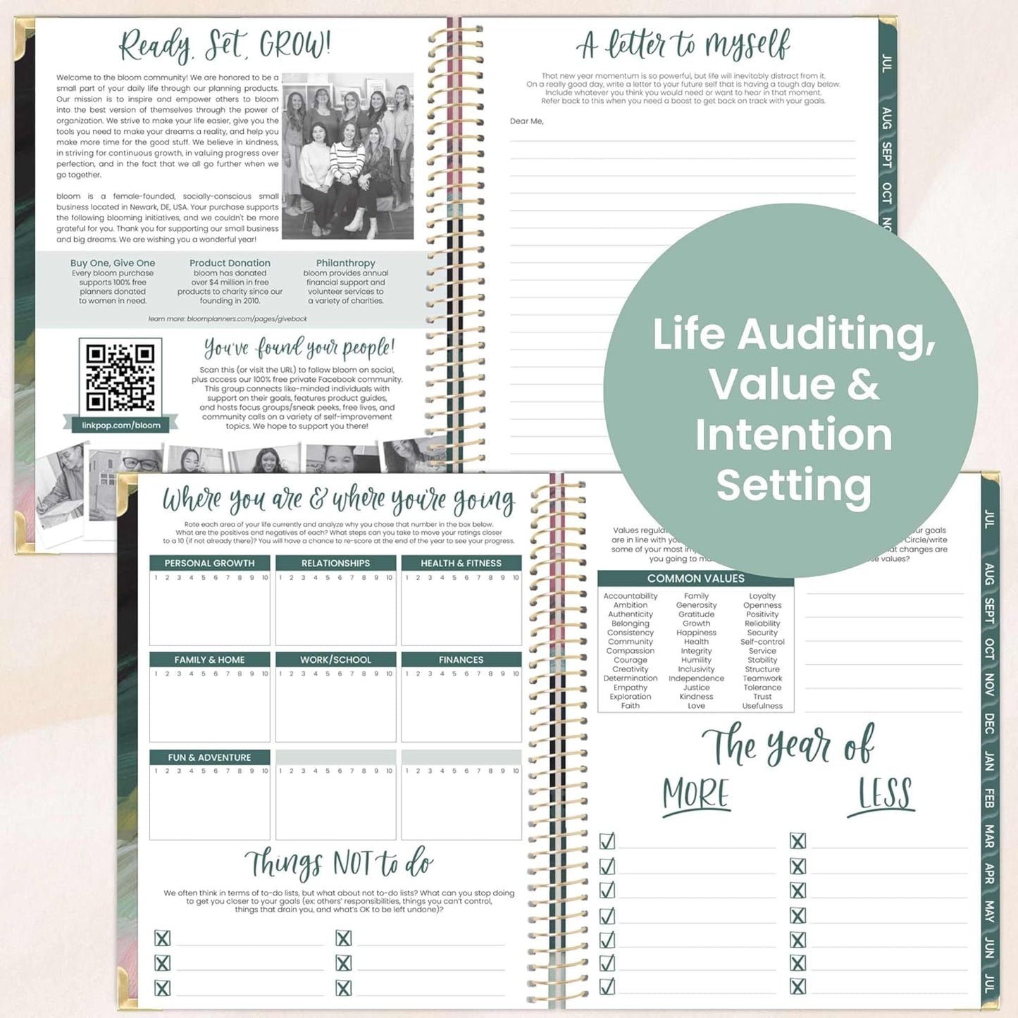 bloom daily planners HARDCOVER 2025-2026 (8.5" x 11") Academic Year Day Planner (July 2025 - July 2026) - Task Goal Organizer - Monthly & Weekly Inspirational Agenda Book - Emerald Paint Strokes