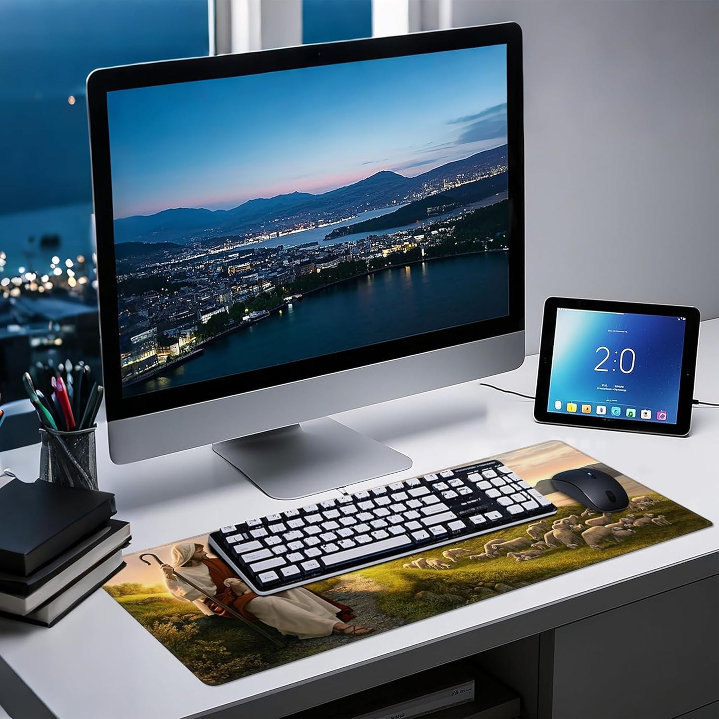 Mouse Pad with Jesus Christ Shepherd – Religious God Desk Pad – Portable Computer Mousepad – Gaming, Office, Waterproof, Non-Slip, Stitched Edges 31.5 x 11.8inches x 3mm