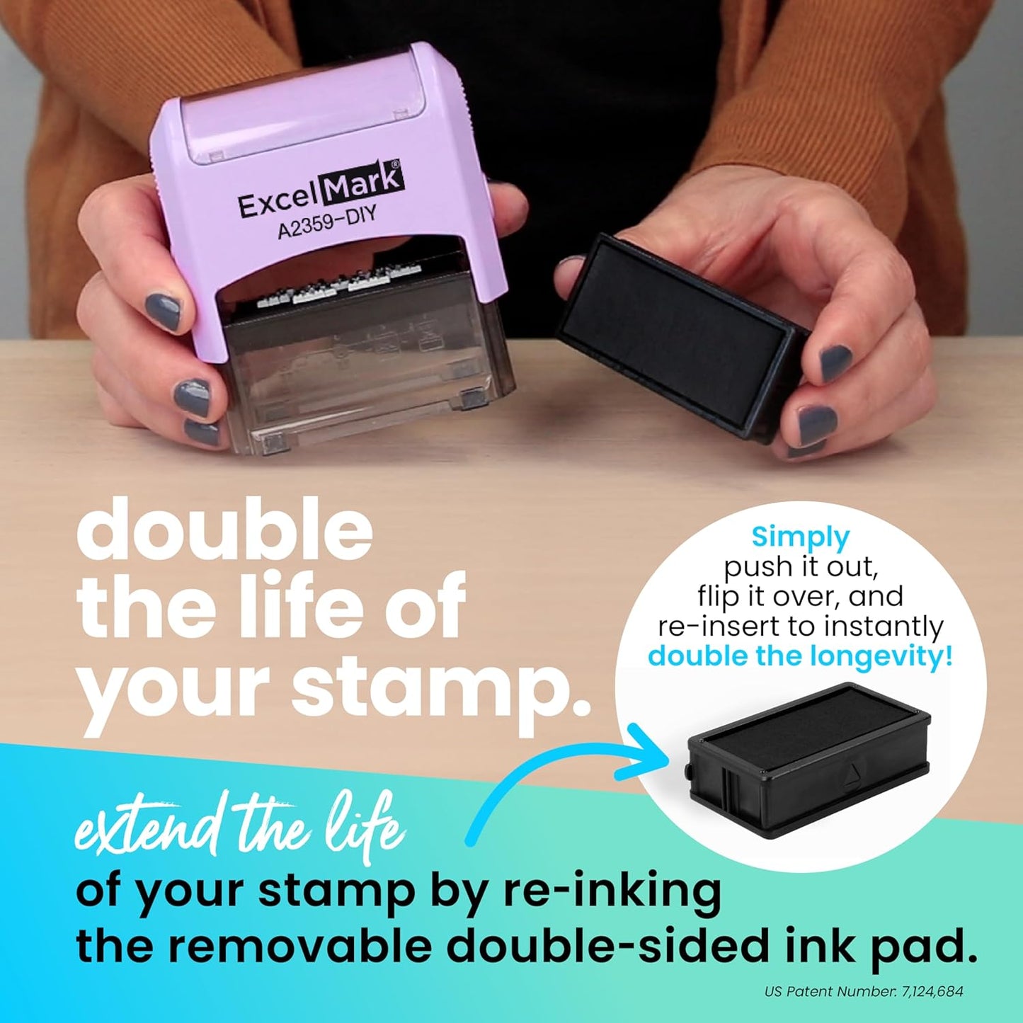 ExcelMark Self-Inking DIY Custom Rubber Stamp Kit - Personalized Stamper for Business or Home - Address Stamp, Message Stamp, and More (Purple)