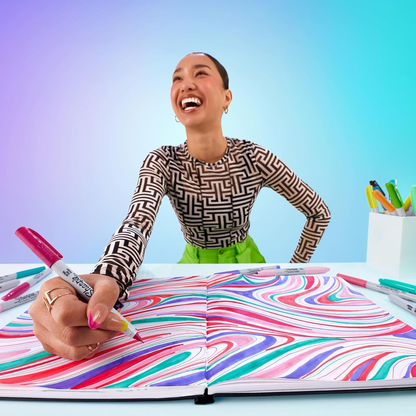 Sharpie Glam Pop Permanent Markers, Ultra Fine Tip Set, Coloring and Drawing, Resilient Ink, Assorted Colors, 24 Count