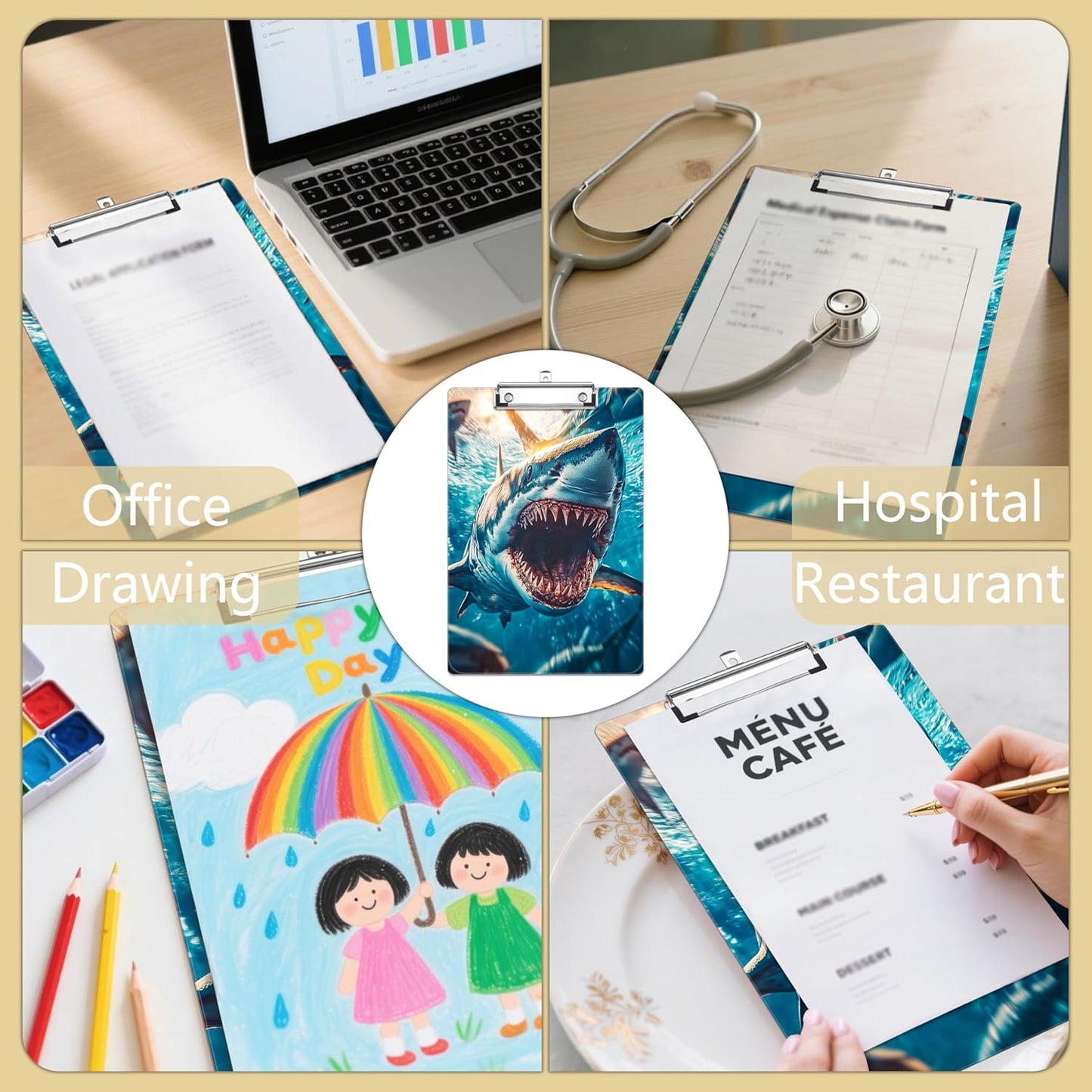 Blue Fish Plastic Clipboards,Decorative Plastic Acrylic Clipboard for Teacher Social Worker Students Office Supplies 8 * 12