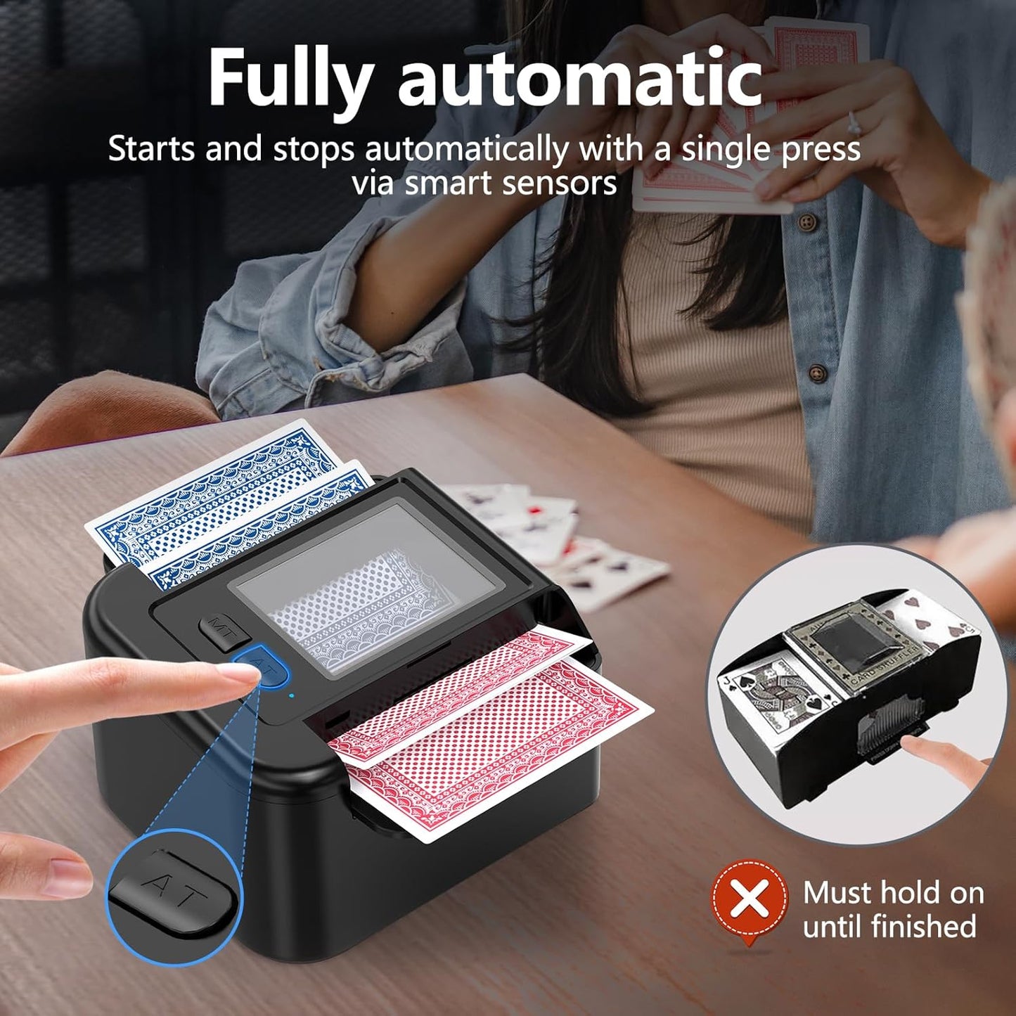 ShinePick Automatic Card Shuffler, Electric Shuffling Machine with 2000mAh Rechargeable Battery, Low Noise Card Shuffler - Automatic and Manual Mode for Poker, Phase 10, UNO, Skip-Bo