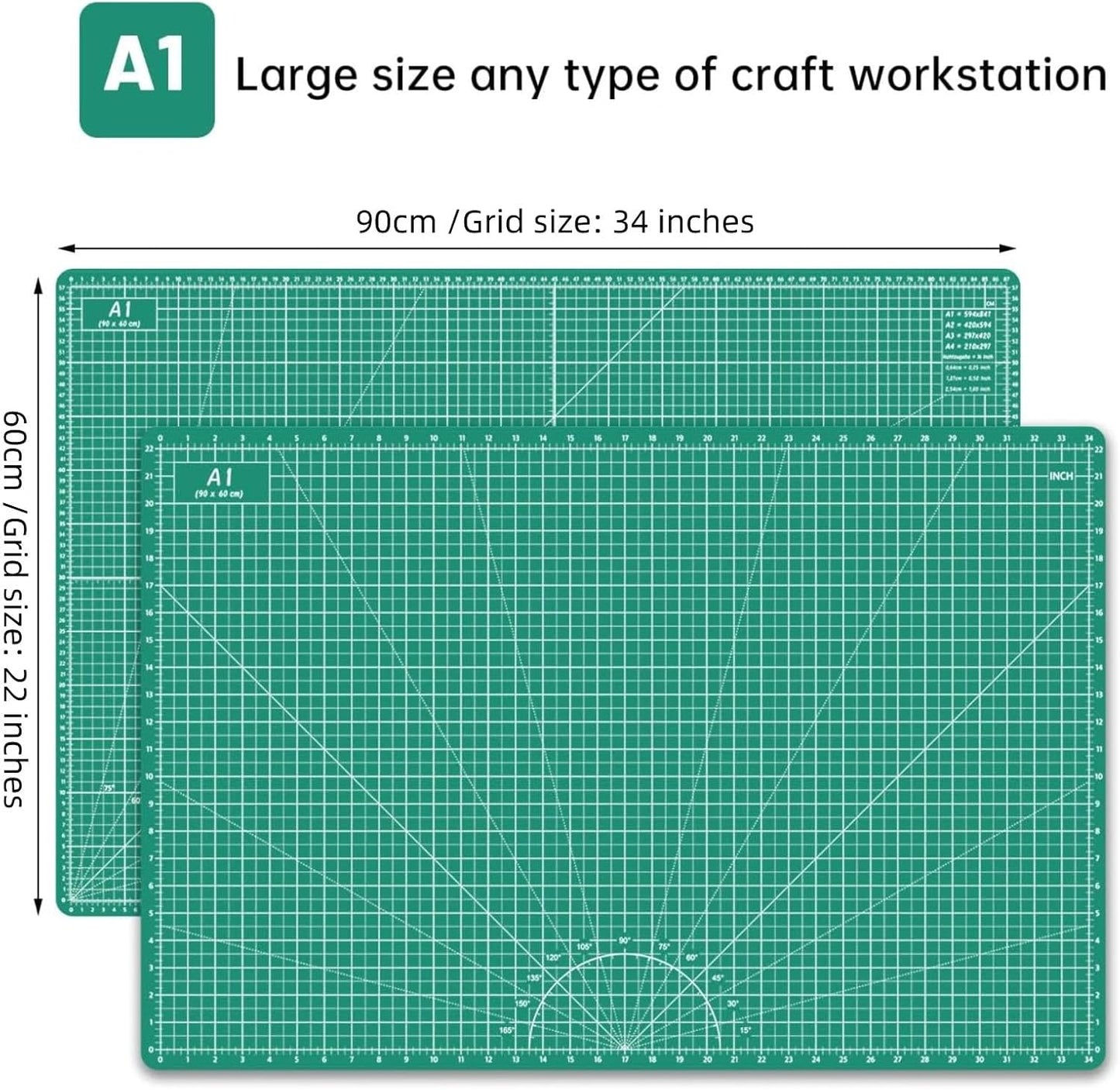 Headley Tools Thickened 24 x 36 Inch Self Healing Sewing Cutting Mat, A1 Rotary Cutting Sewing Mat for Crafts, Double Sided 5-Ply Table Cutting Board for Fabric Quilting Leather Hobby, (Green)
