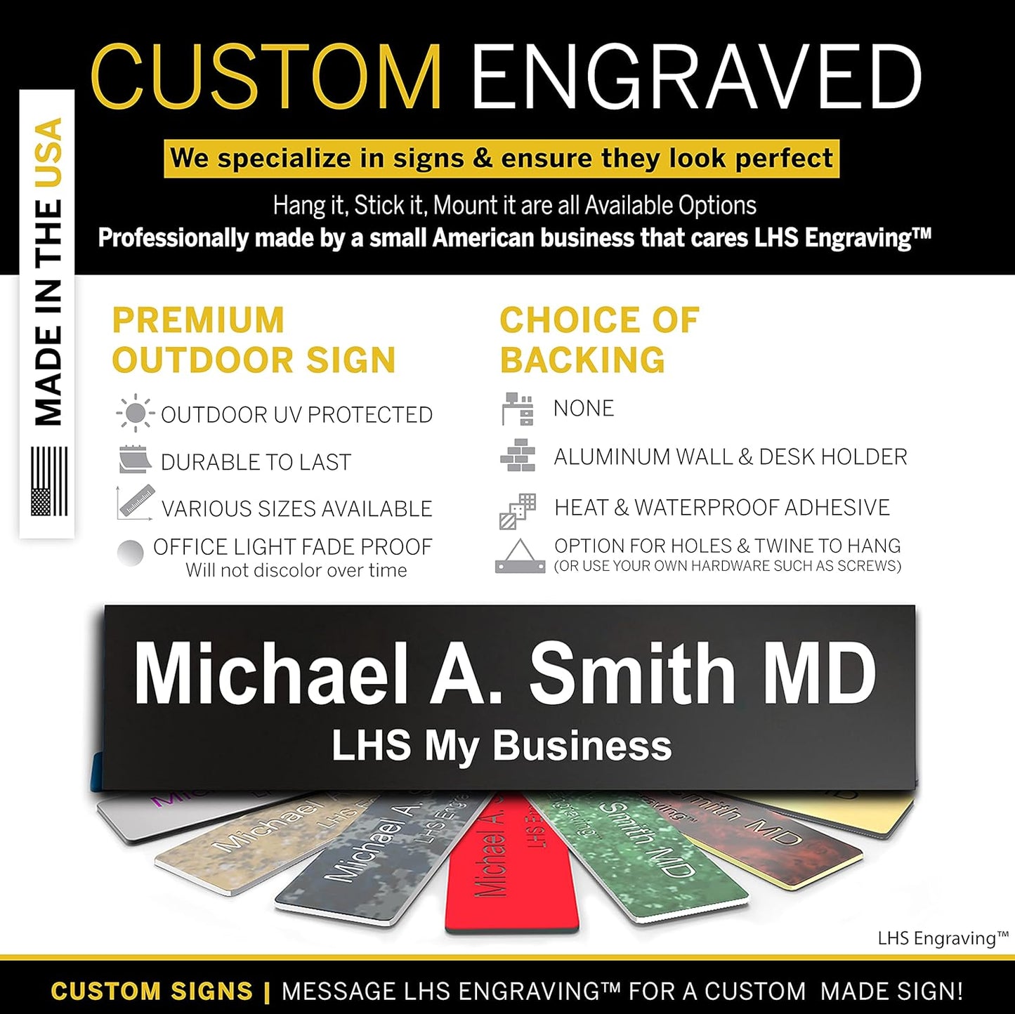 Engraved Custom Door Plate Black Plastic Office Door Sign with White Letters - Made in USA 2x4 B2