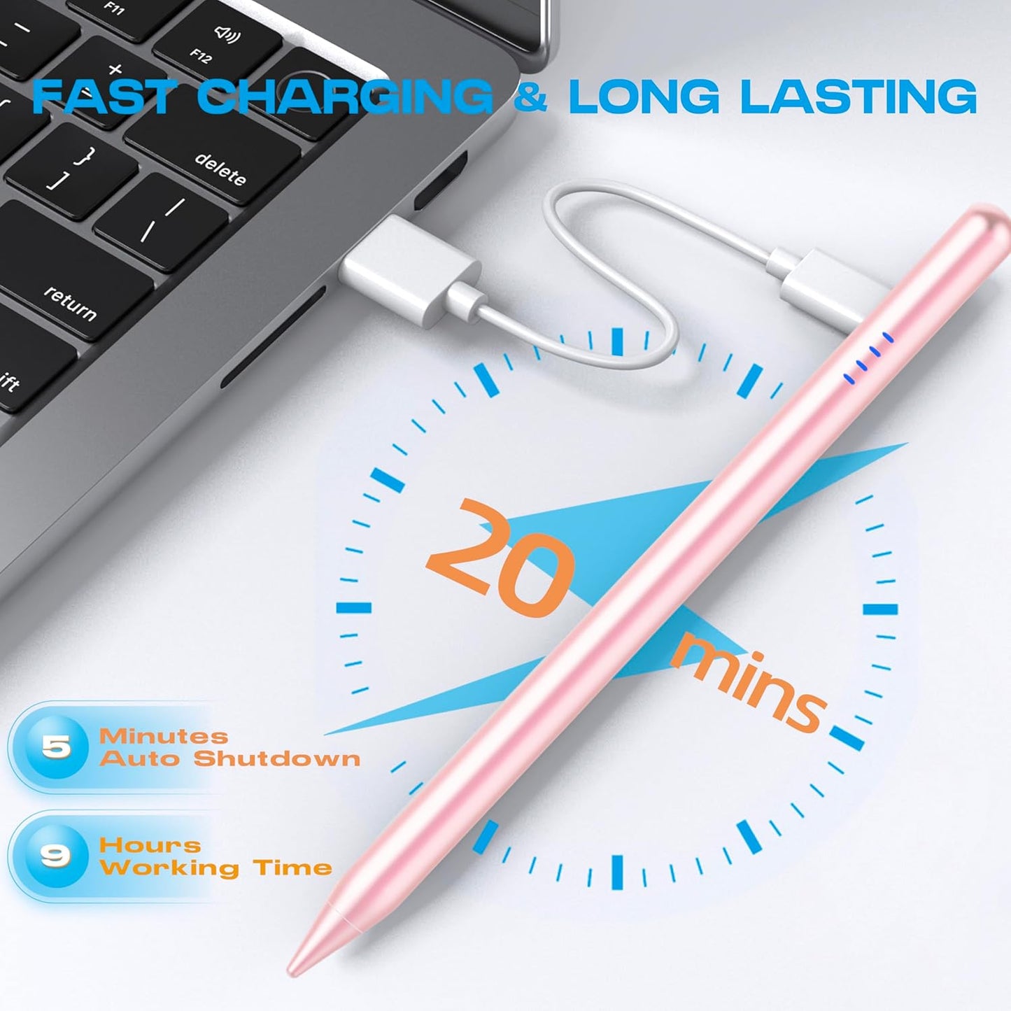 Stylus Pen for iPad 2018-2025, 20Mins Fast Charge for Apple Pencil with Tilt & Palm Rejection, Digital Pens Compatible with iPad 6th-10th/A16, Pro 11”/12.9"/13"/M4, Air 3/4/5/M2/M3, Mini 5/6 -Pink