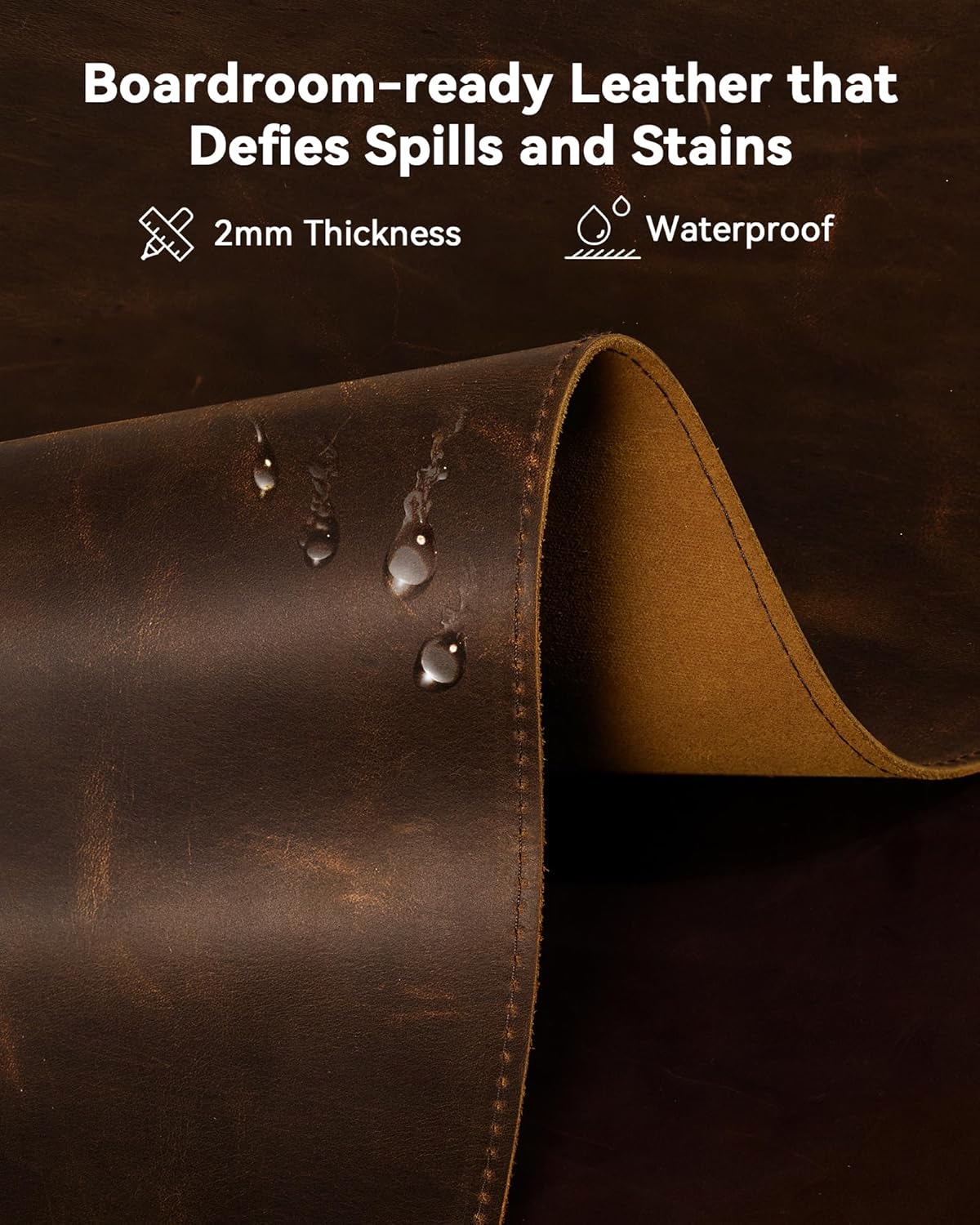 YSAGi Leather Desk Mat, 31.5"x15.8"Real Leather Desk Pad,3mm Thick Desk Blotter with Stiched line,Oil-Wax Feel Mouse pad and Self-Healing Laptop Pad for Home & Office(Classic Dark Brown)