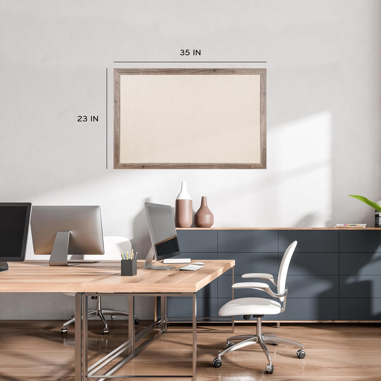 U Brands Linen Bulletin Board, 36" x 24", Rustic Wood Style Frame, Industrial Grade Pinning Surface