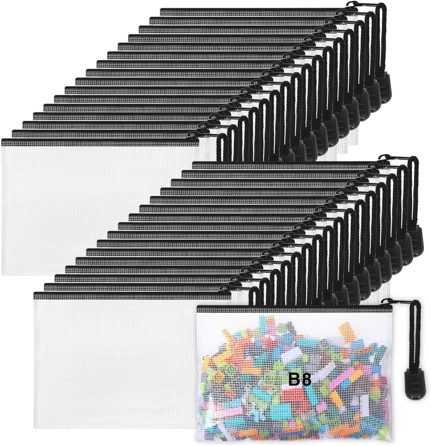 Jetec 32 Pcs Mesh Zipper Bags Toy Storage Bikini Organizer Bag Bolsas Para Guardar Trajes De Baño Waterproof Zipper Reusable Pouch Puzzle Multipurpose for Storage Office(Black,5.1 x 4.1 Inch)