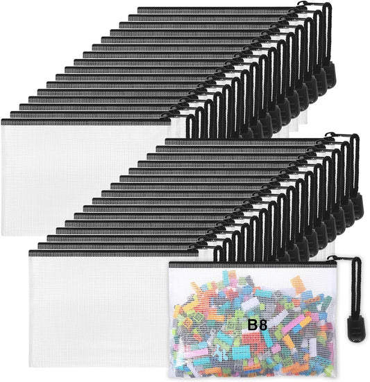 Jetec 32 Pcs Mesh Zipper Bags Toy Storage Bikini Organizer Bag Bolsas Para Guardar Trajes De Baño Waterproof Zipper Reusable Pouch Puzzle Multipurpose for Storage Office(Black,5.1 x 4.1 Inch)