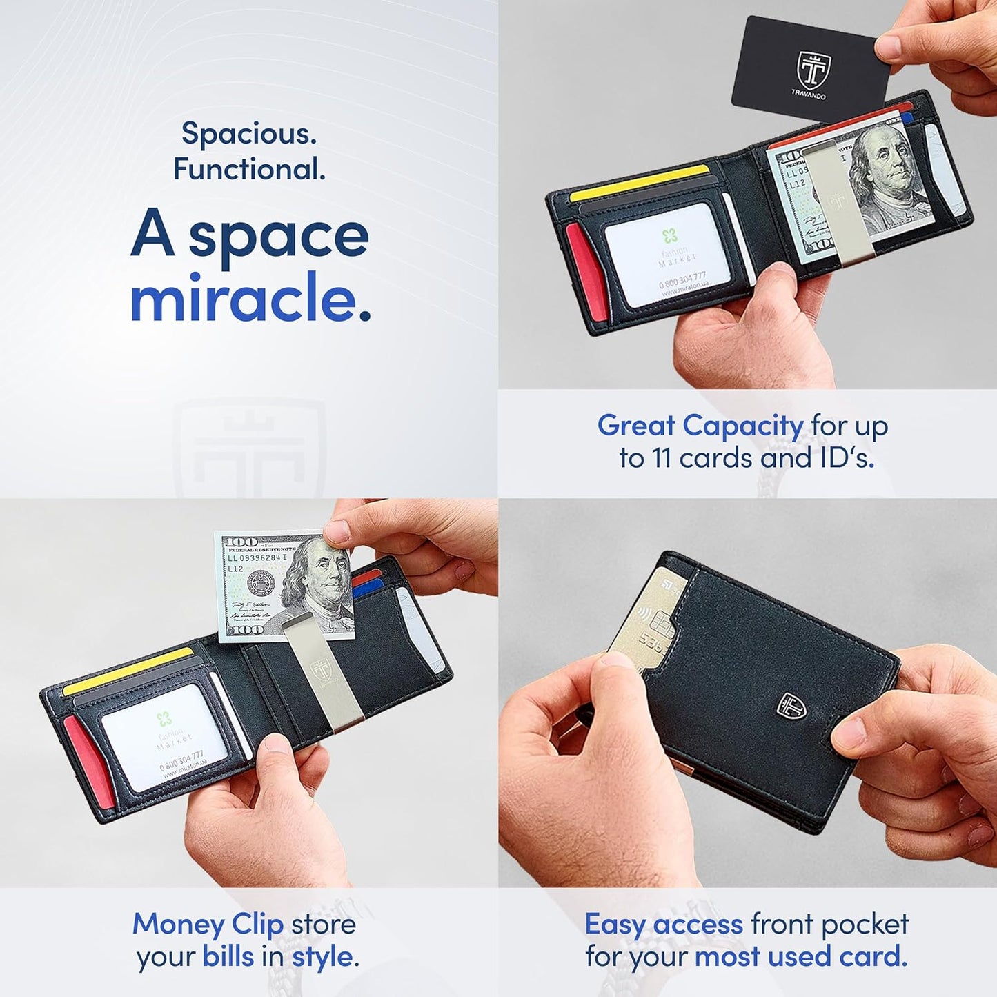 TRAVANDO Mens Wallet with Money Clip AUSTIN RFID Blocking Bifold Credit Card Holder for Men with Gift Box