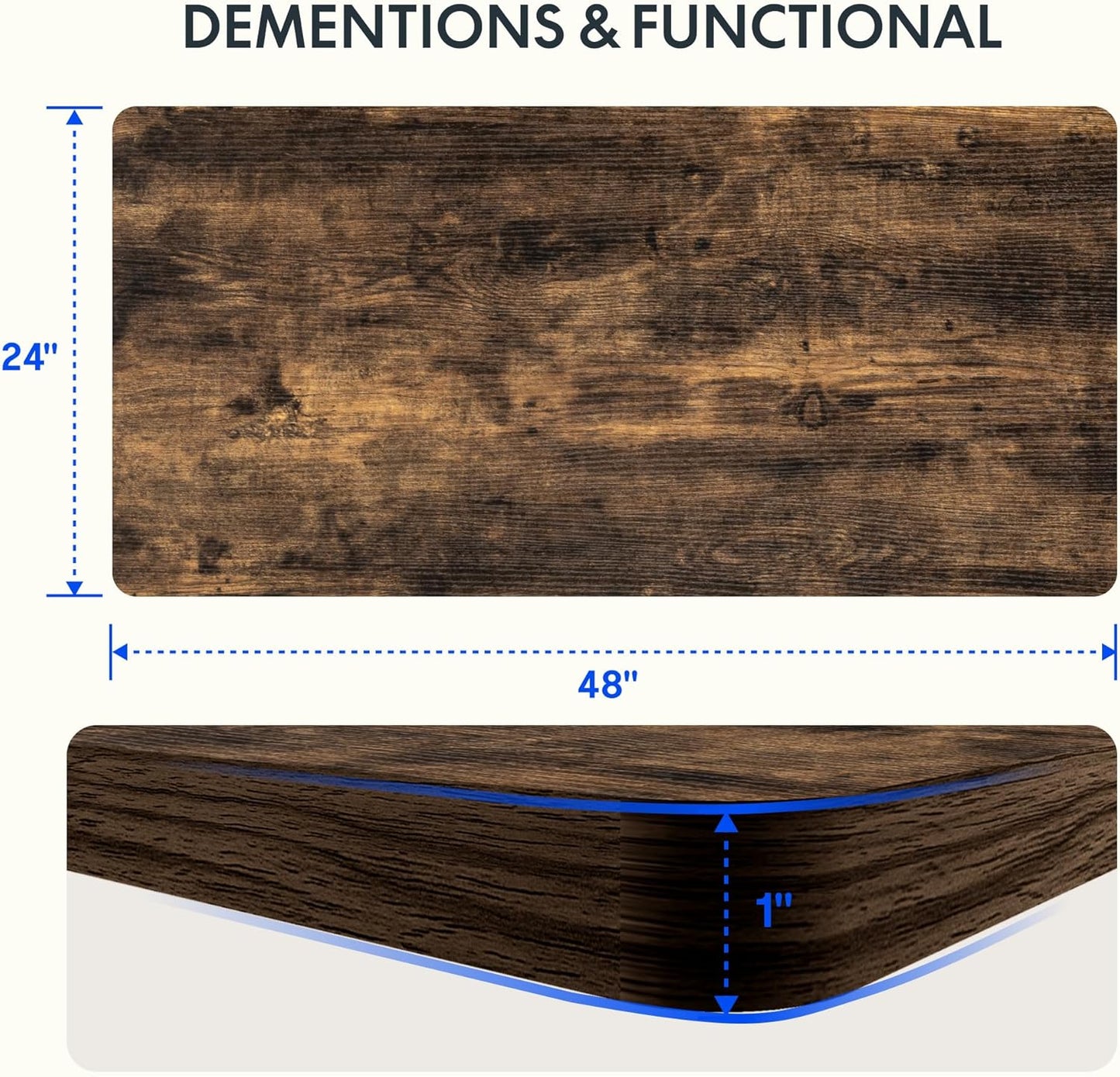 FLEXISPOT EN2 Whole-Piece Standing Desk with Clamp Power Strip, 48 x 24'' Electric Stand Up Height Adjustable Desk with Cable Management (Gray Frame + 48" Rustic Brown Desktop, 2 Packages)