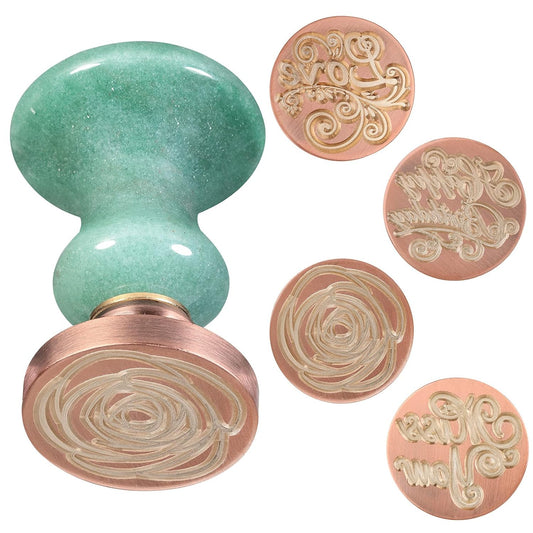 rockcloud Wax Seal Stamp Set, 4 Pieces Sealing Wax Stamps Copper Seals with 1 Green Aventurine Seal Handle for Cards Envelopes Invitation Decoration, Love Expressiont with Rose