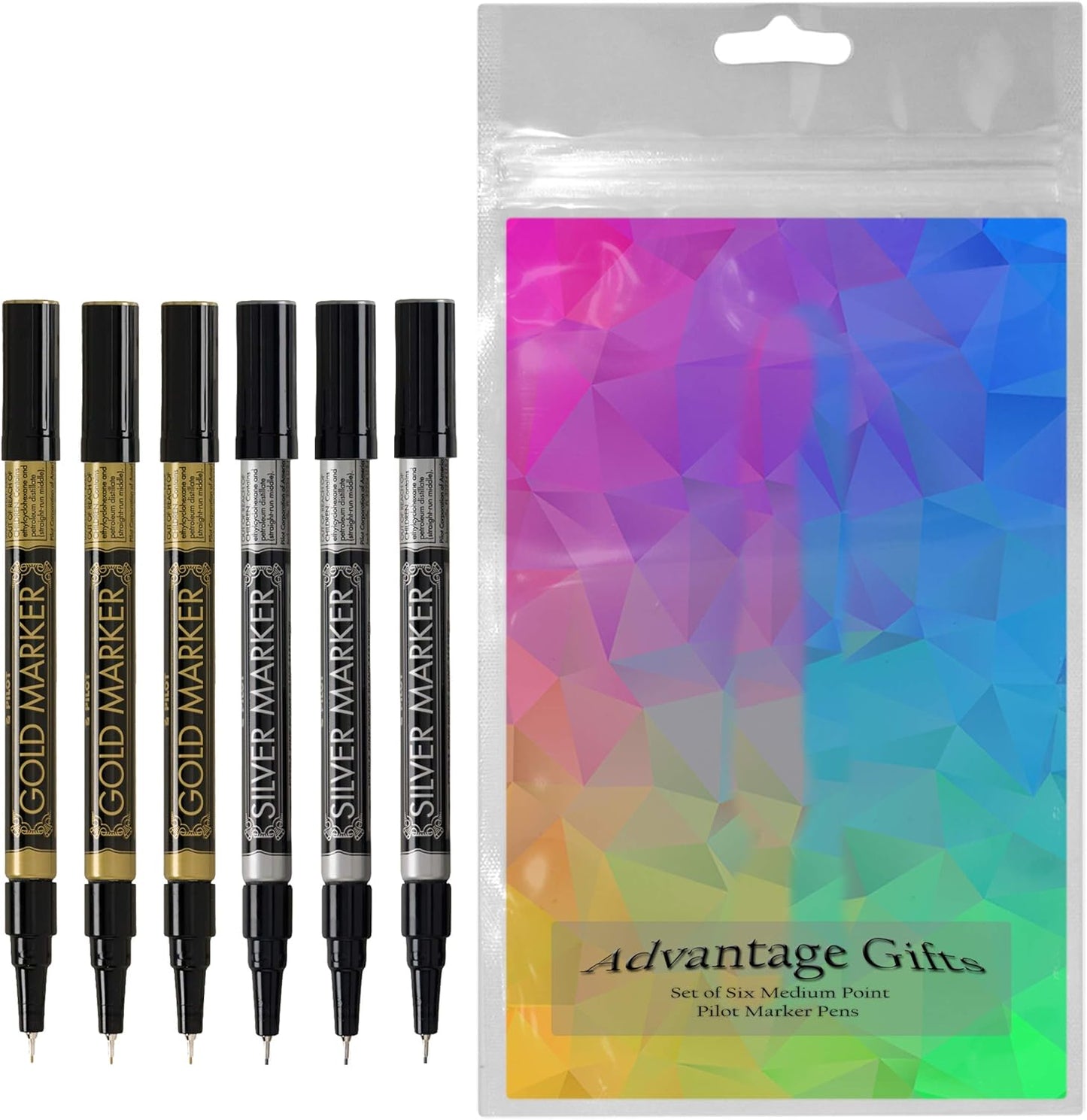 Metallic Permanent Paint Markers, Gold And Silver, Extra Fine Point (0.5mm), 6 Count, Bundle with Plastic Reusable Pouch