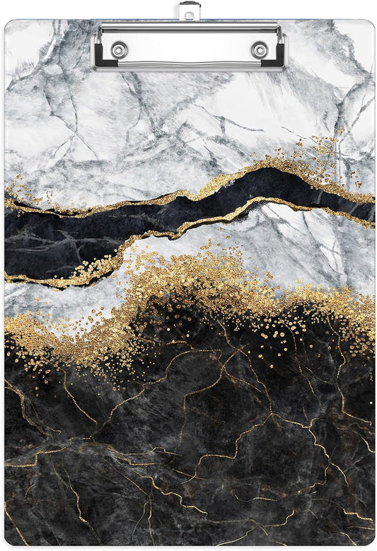 Black Marble Plastic Clipboards,Cute Fashion Clipboard Decorative 8.5" x 12.5"Standard A4 Size Clipboards,Acrylic Clipboard for Teacher,Social Worker,Students,Nurse,Office Supplies