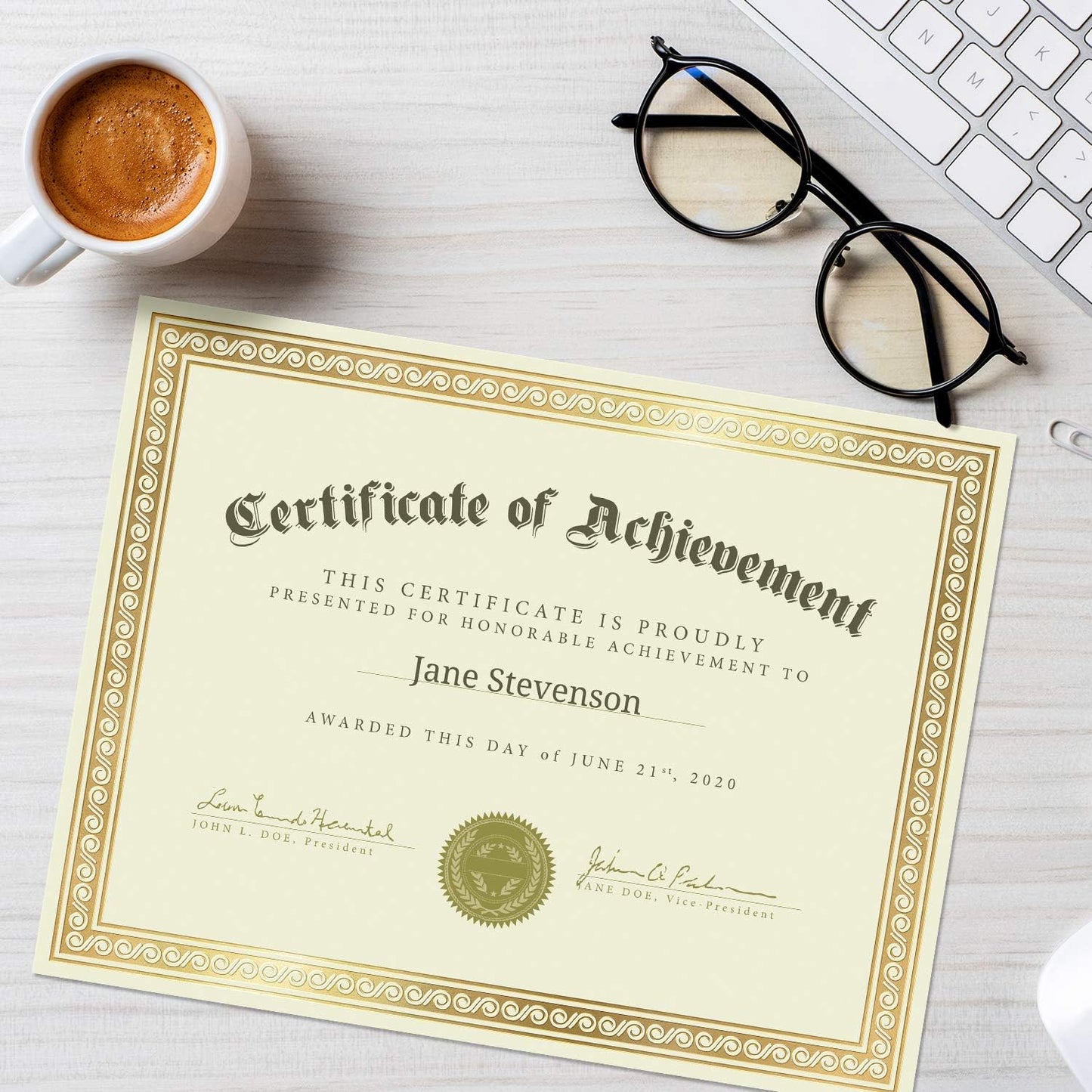 Sweetzer & Orange 50 Certificate Paper 8.5 x 11 for Printing, 180gsm Cardstock Gold Border Award Certificates Paper for Completion of Graduation Diploma, Employee of The Month & Sports Achievements