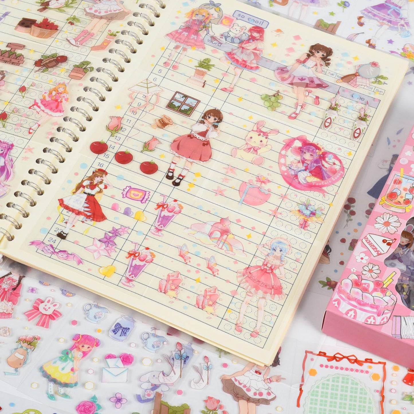 EAMOTOL 100 Sheets Kawaii Girls Stickers Kit for Journaling - Cute Sweet Cartoon PET Transparent Collage Scrapbooking Supplies Sticker Decal for Junk Journals Handbook Laptop Cards DIY Arts Crafts