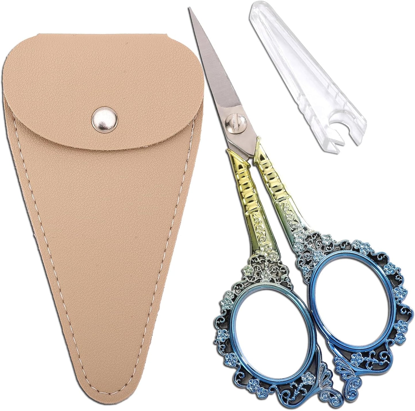 Sewing Sharp Embroidery Threading Scissors with Cover for Craft Art work Needlework Yarn Fabric Precision Detail Paper Cutting Tools, 4.5in Blue Shears
