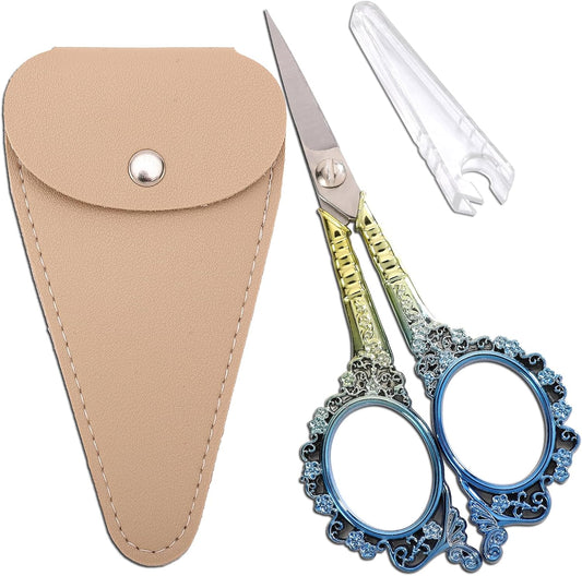 Sewing Sharp Embroidery Threading Scissors with Cover for Craft Art work Needlework Yarn Fabric Precision Detail Paper Cutting Tools, 4.5in Blue Shears