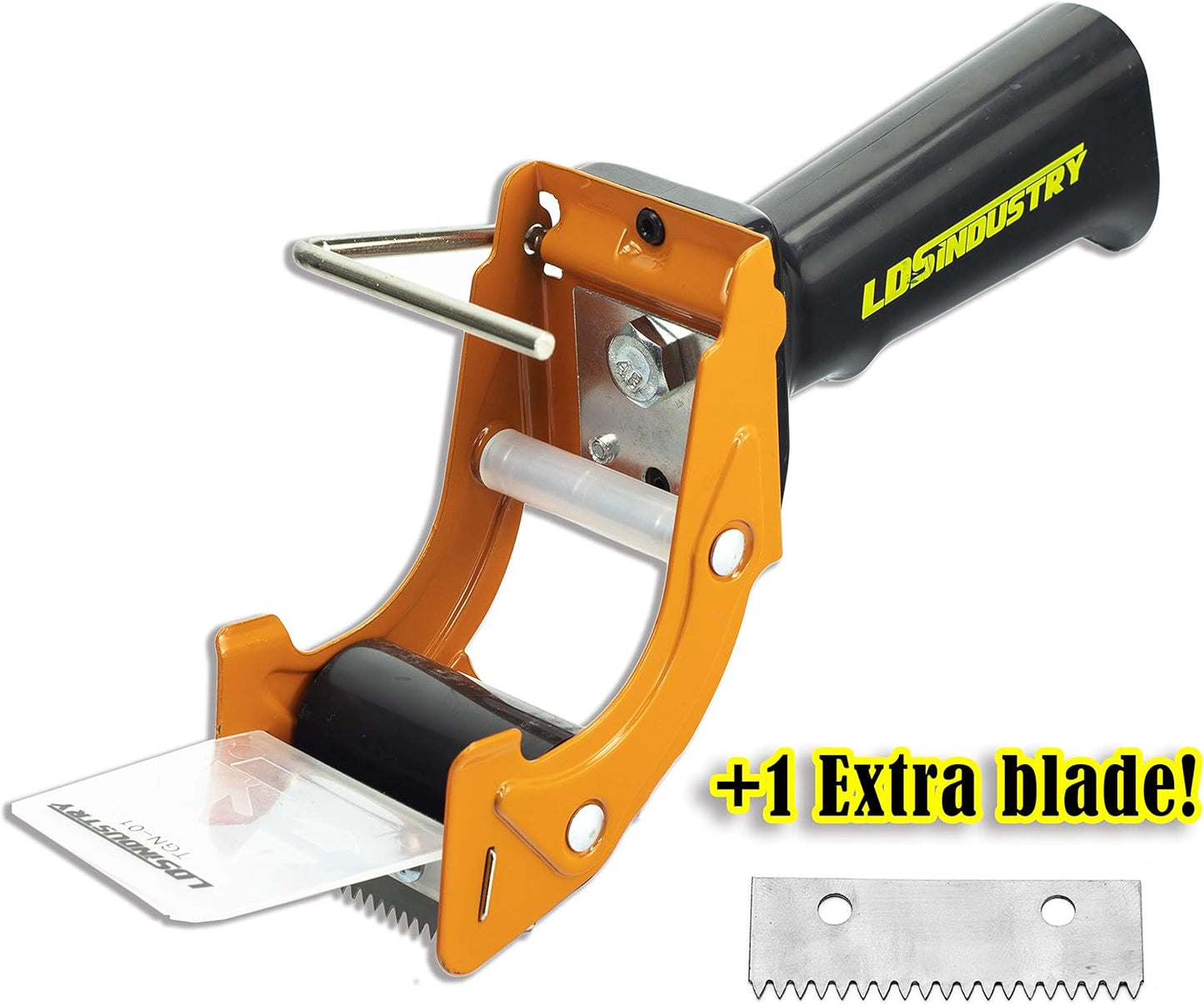 Rapid-Replace Packing Tape Dispenser Gun with Extra Blade by LDS Industry, 2 in (50mm) Lightweight Ergonomic Industrial Handheld Heavy Duty Tape Cutter for Carton, Packaging and Box Sealing, Orange