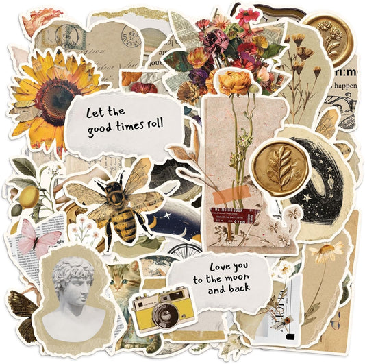 150PCS Vintage Sticker for Scrapbooking, Aesthetic Junk Journal Supplies Kit, Ephemera for Journaling, Planners, Diary, Waterproof DIY Craft Supplies