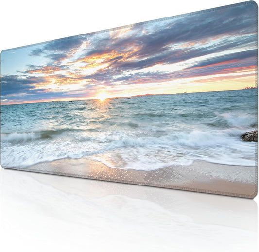 Mouse Pad with Sea View – Sunrise Scenery Desk Pad – Portable Computer Mousepad – Gaming, Office, Waterproof, Non-Slip, Stitched Edges 35.5 x 15.7inches x 3mm