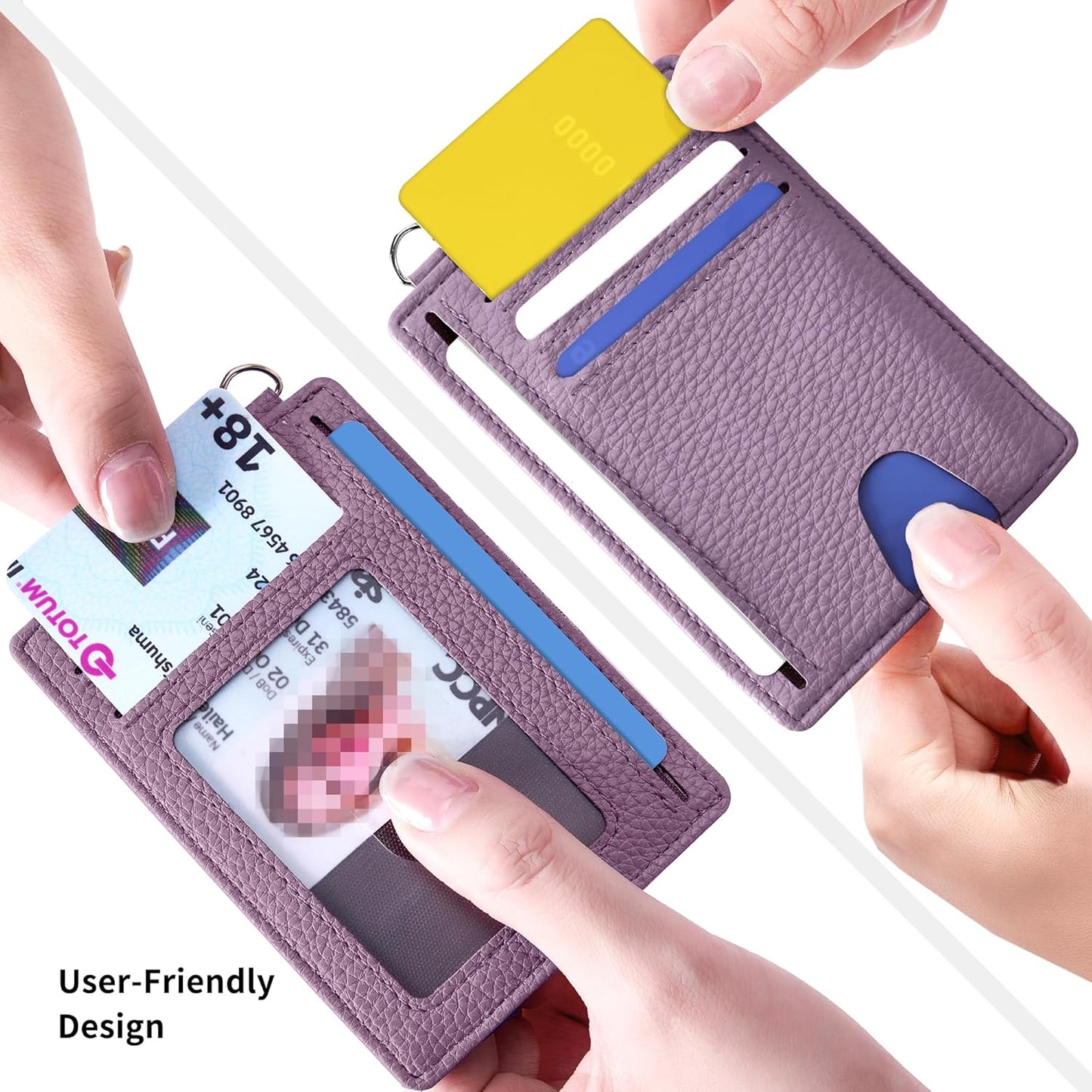 Mayski Slim Wallet, Credit Card Holder for Women, Minimalist Front Pocket RFID Blocking Card Cases, Small Wallet Women Men(Litchi Lavender)