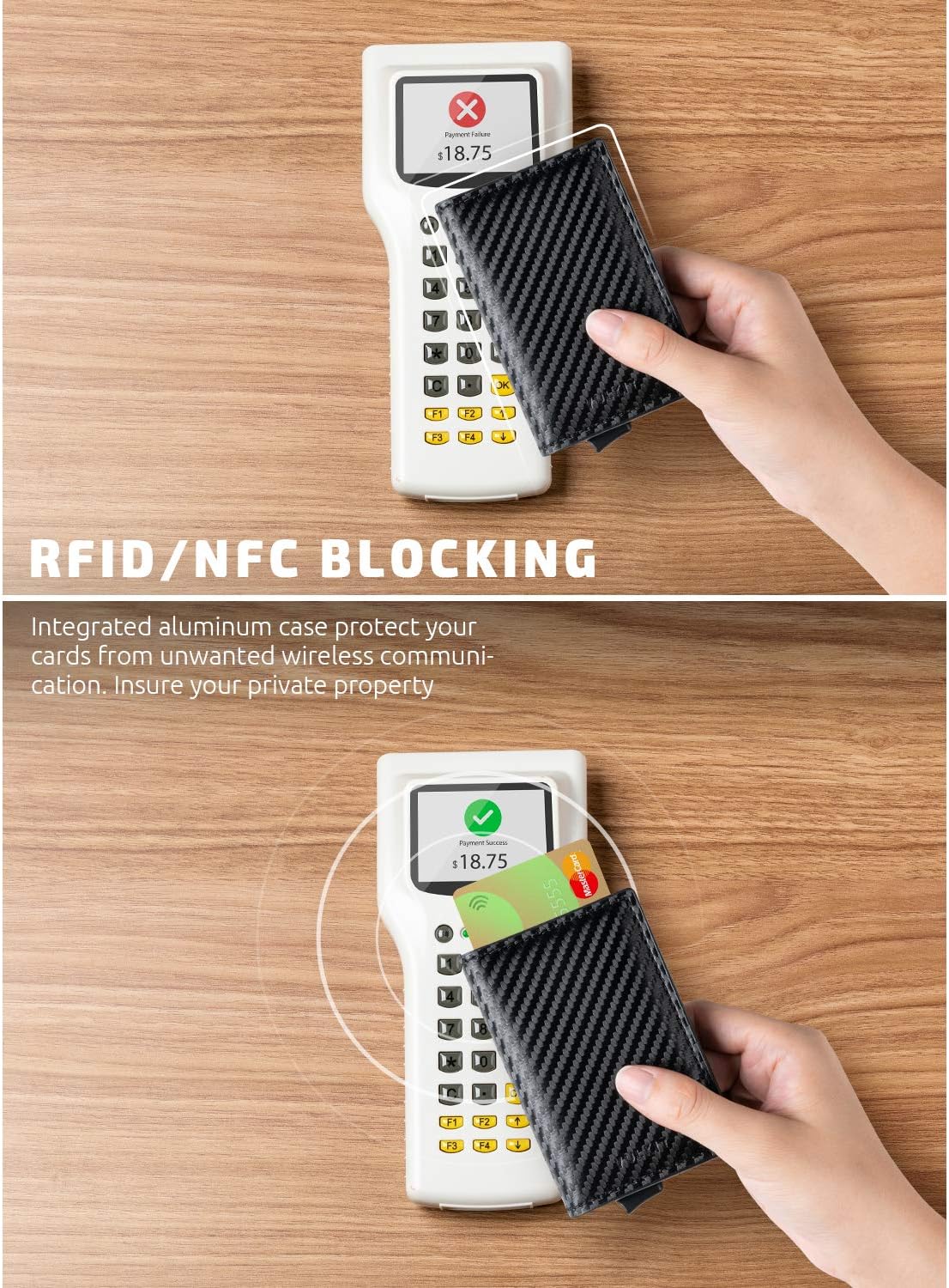 VULKIT Credit Card Holder RFID Blocking Leather Automatic Pop Up Wallet Aluminum Slim Pocket Business Card Case