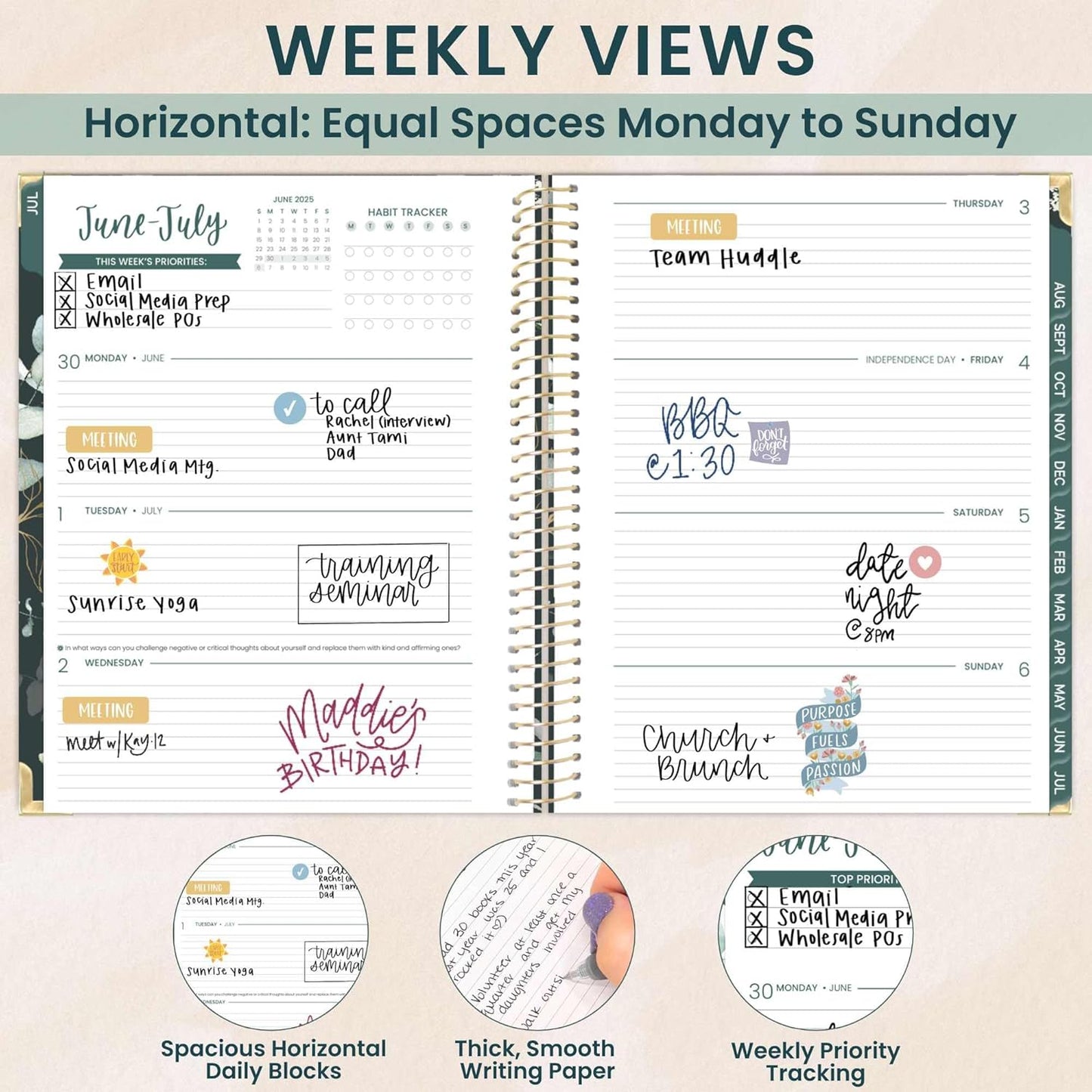 bloom daily planners HARDCOVER 2025-2026 (8.5" x 11") Academic Year Day Planner (July 2025 - July 2026) - Task Goal Organizer - Monthly & Weekly Inspirational Agenda Book - Eucalyptus, Green