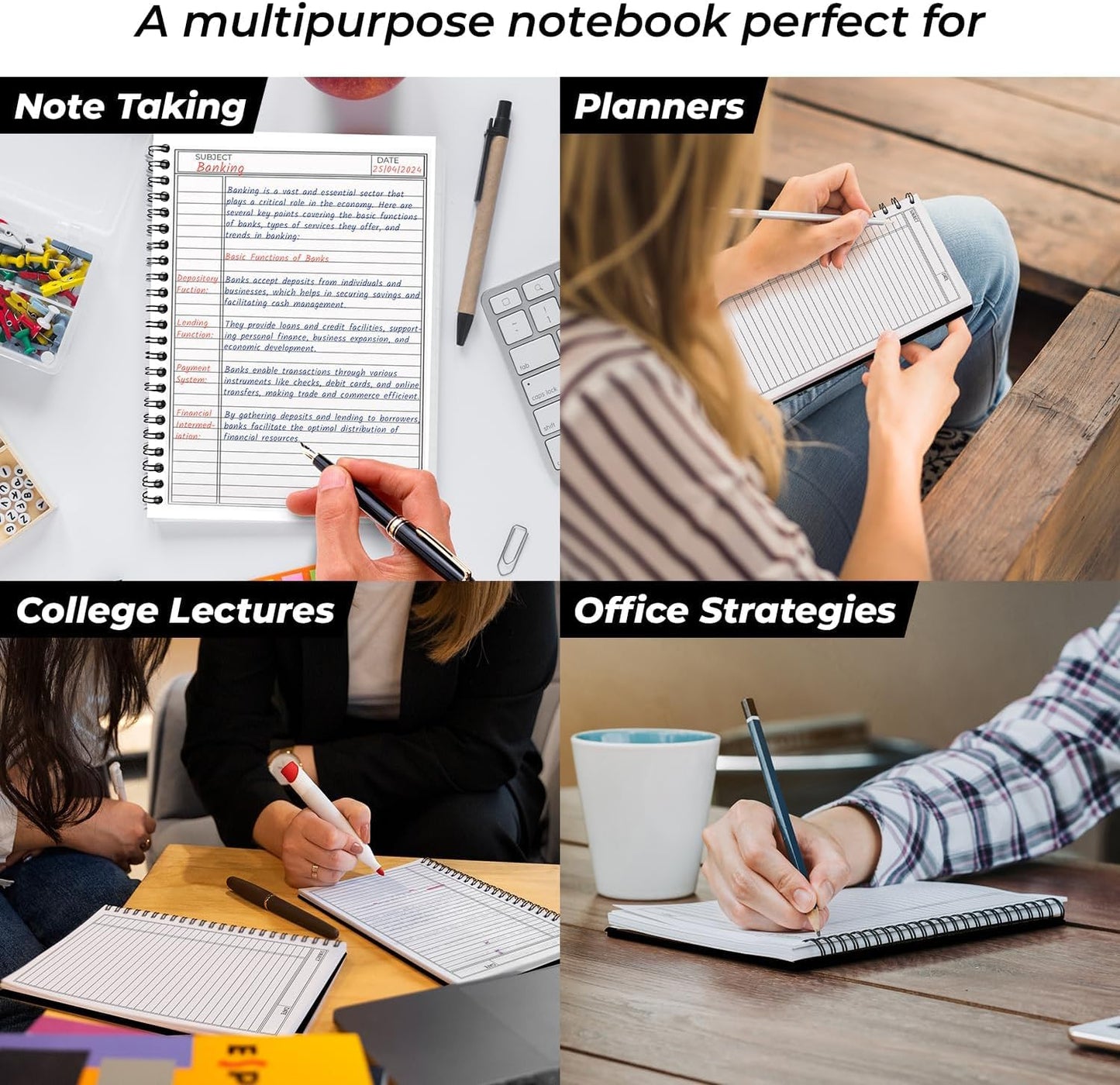 48 Pack Spiral Notebook, 5.8 x 8.3, 120 Pages (60 Sheets),100 GSM Paper Ruled Notebooks, Water Resistant Black Cover, Bulk A5 Journal for Women & Men, Daily Wrting Small Book, School, Office