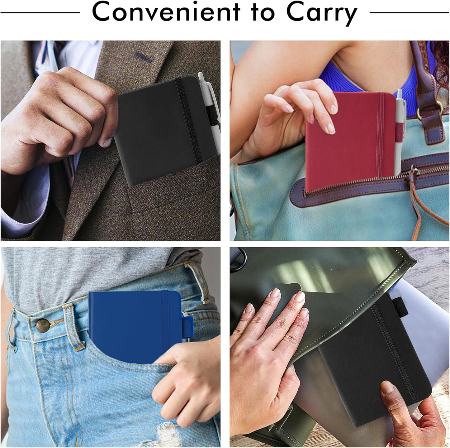 feela Pocket Notebook Notepad, Mini Cute Small Hardcover College Ruled Journals Office School Supplies, with 3 Black Pens, 3.5”x 5.5”, 3 Pack, A6, Vintage Colors, Red, Blue, Black