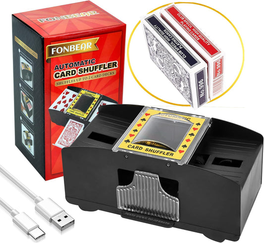 Automatic Card Shufflers 2/6 Deck (Playing Cards Included) - Battery-Operated Electric Shuffler Heavy Duty - Great for Casino, Home & Tournament Use for UNO, Blackjack, Texas Hold'em, Phase 10