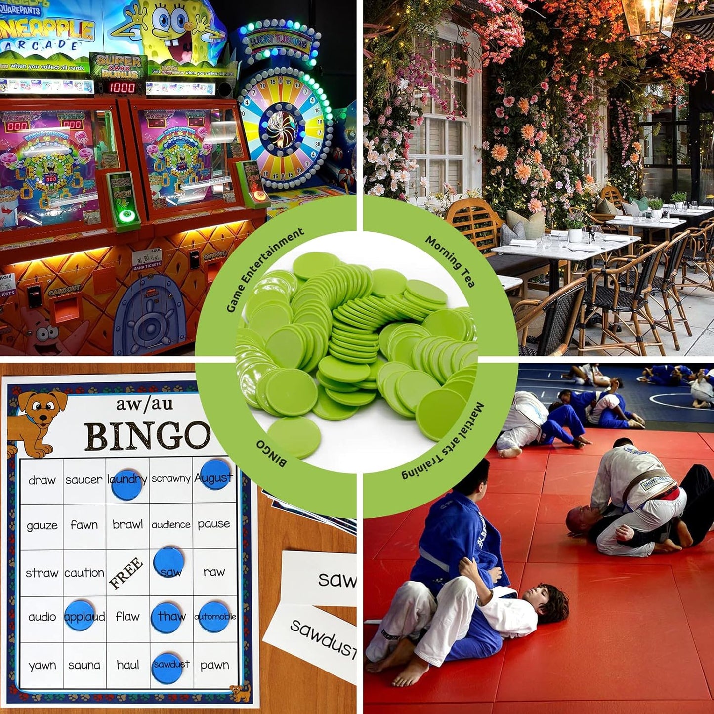 Set of 100 Opaque Plastic Learning Counters Mini Poker Chips Game Tokens with Storage Box (Lawngreen, 1 Inch)