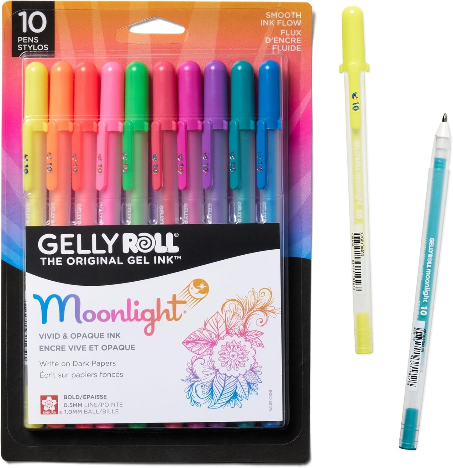 SAKURA Gelly Roll Moonlight 10 Gel Pens - Bold Point Ink Pen for Journaling, Art, or Drawing - for Art Gifts, DIY Projects - Assorted Bright Ink - Bold Line - 10 Pack