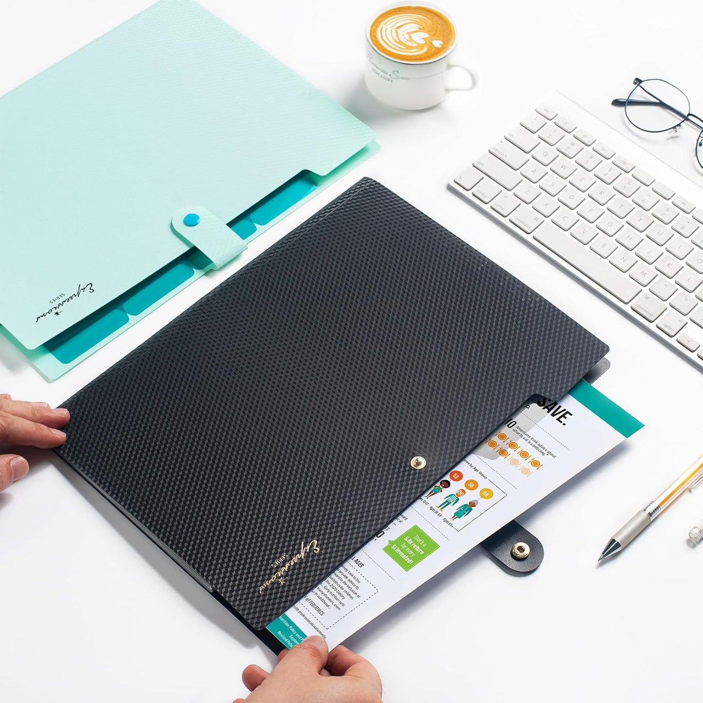 Sooez Accordion File Organizer, 8 Pocket Expanding File Folder with Labels, Letter Size Folders for Documents, Portable Paper Bill Receipt Organizer for Home School Office Supplies, Green